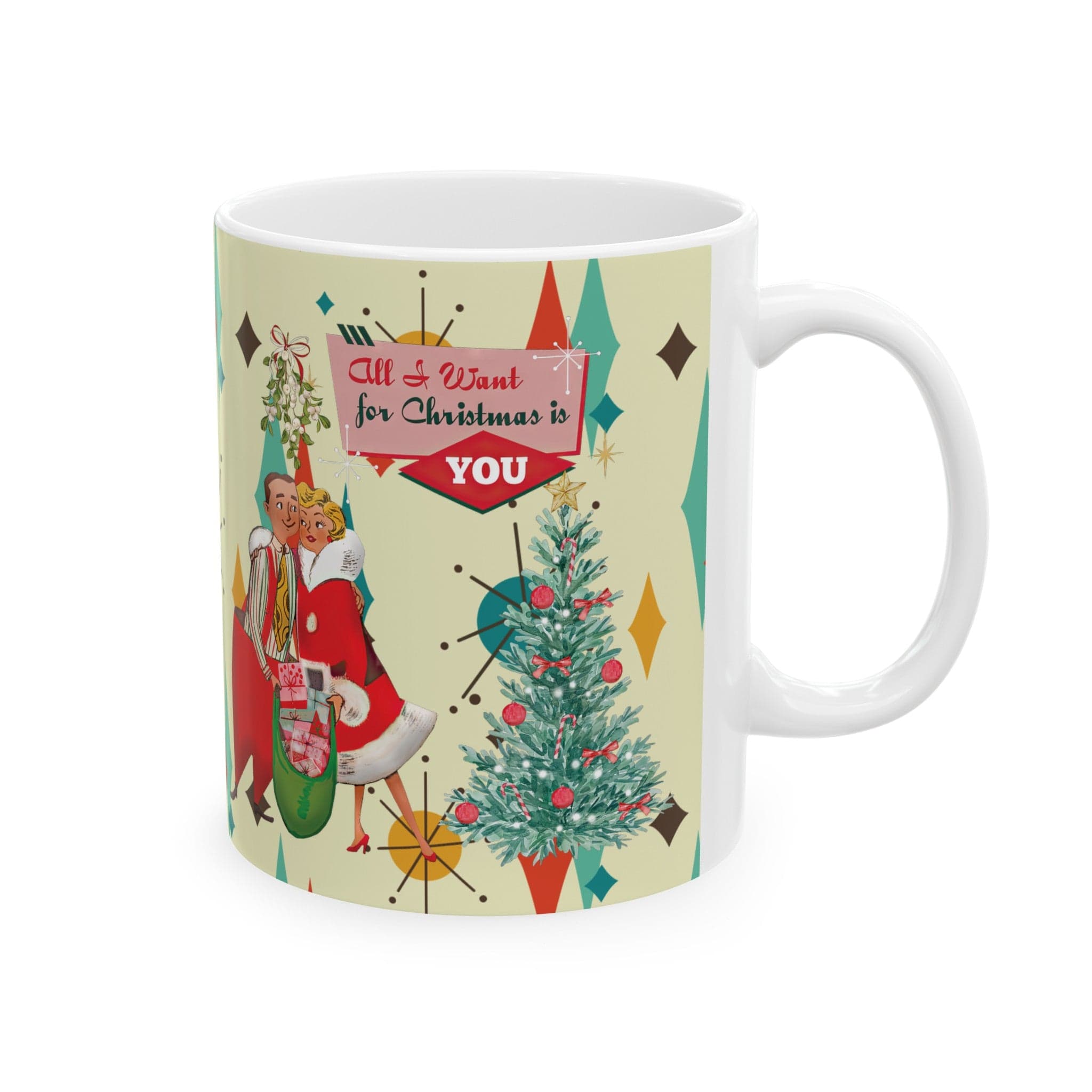 Kate McEnroe New York Retro Vintage 50s Franciscan Diamond Starburst Kitsch Christmas Card Art Coffee MugMugs18967400447637218484