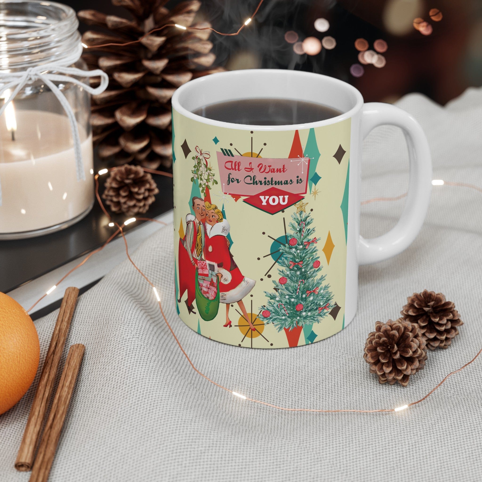 Kate McEnroe New York Retro Vintage 50s Franciscan Diamond Starburst Kitsch Christmas Card Art Coffee MugMugs18967400447637218484