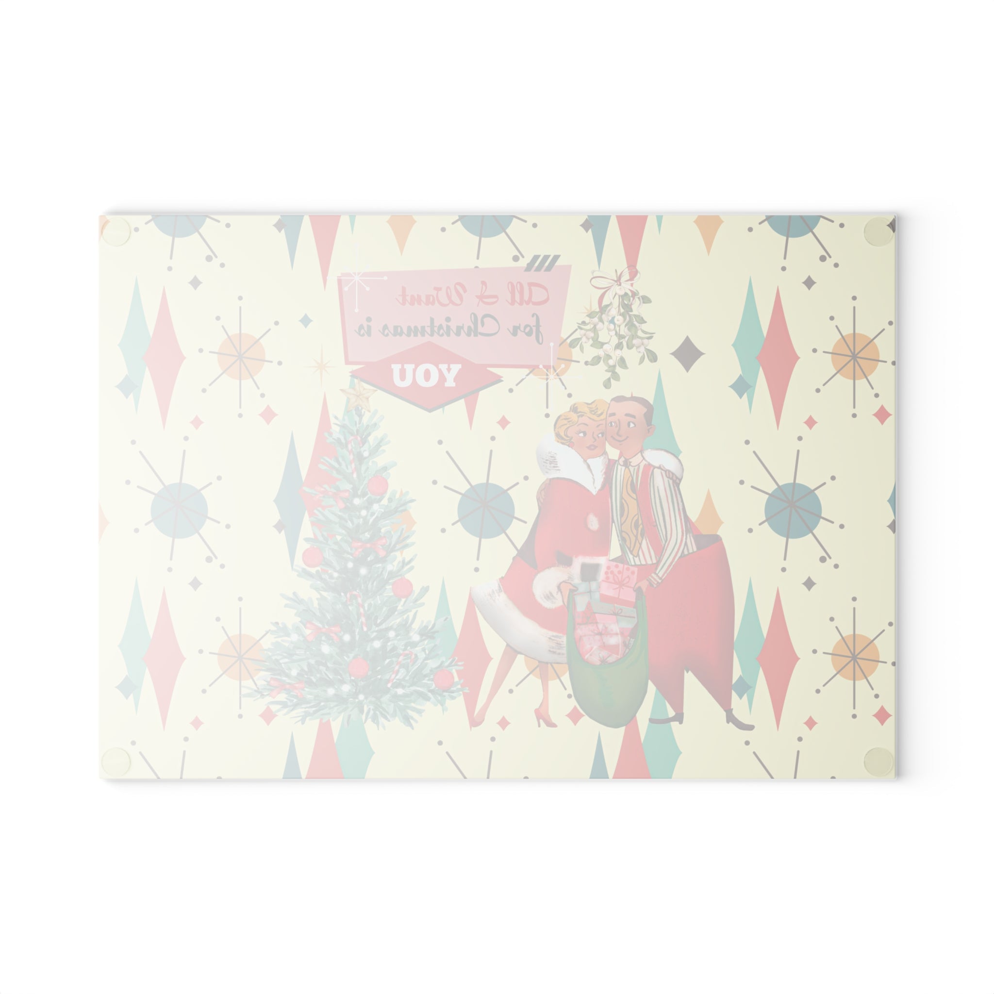 Kate McEnroe New York Retro Vintage 50s Franciscan Diamond Starburst Kitsch Christmas Card Art Glass Cutting Board, Mid Century Modern KitchenwareCutting Boards58086170485435681332