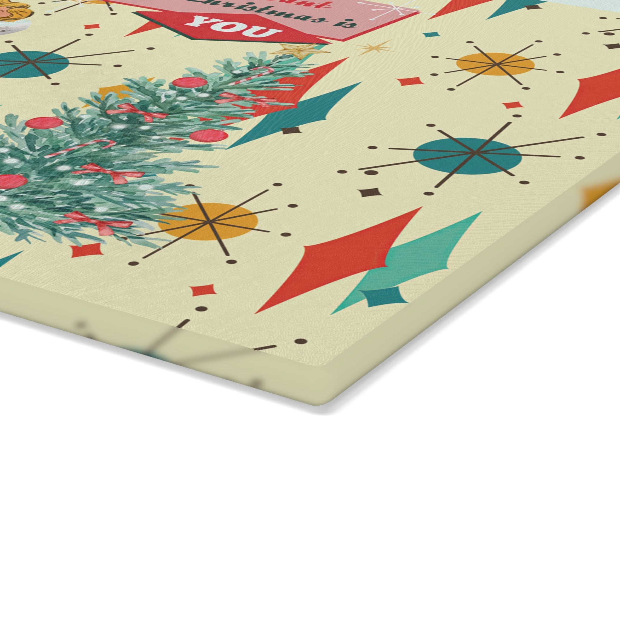 Kate McEnroe New York Retro Vintage 50s Franciscan Diamond Starburst Kitsch Christmas Card Art Glass Cutting Board, Mid Century Modern KitchenwareCutting Boards58086170485435681332