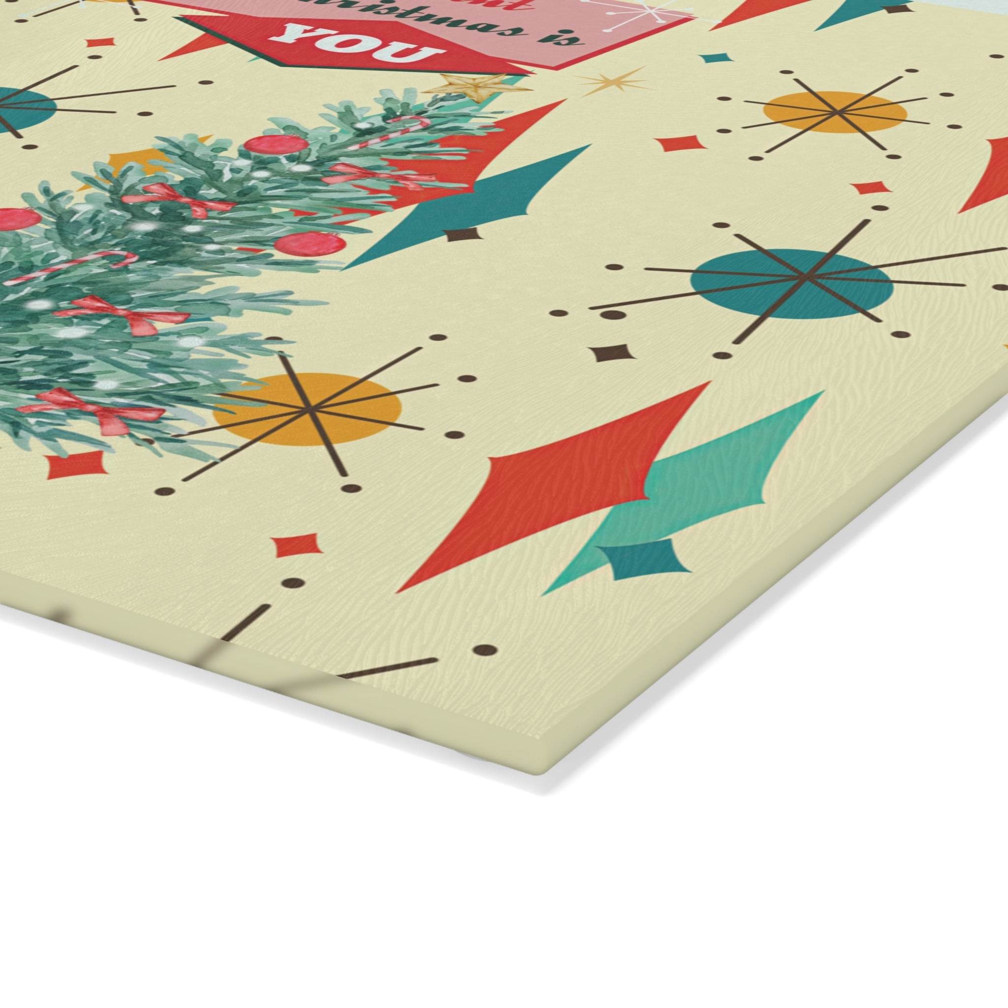 Kate McEnroe New York Retro Vintage 50s Franciscan Diamond Starburst Kitsch Christmas Card Art Glass Cutting Board, Mid Century Modern KitchenwareCutting Boards58086170485435681332