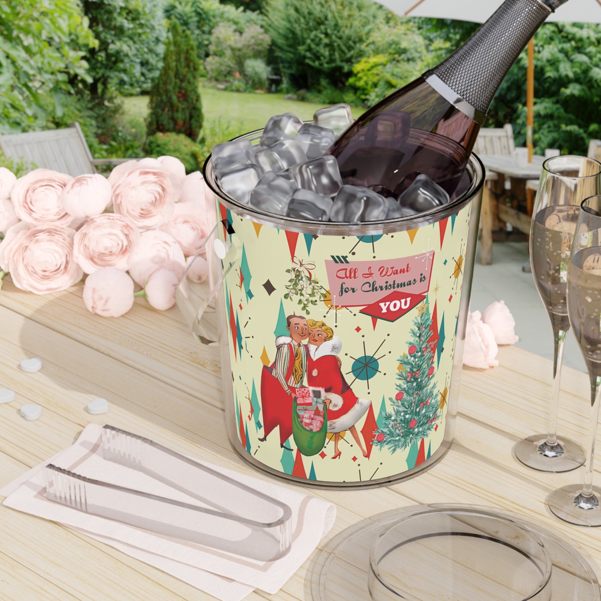 Kate McEnroe New York Retro Vintage 50s Franciscan Diamond Starburst Kitsch Christmas Card Art Ice Bucket with TongsIce Buckets33613421548472503797