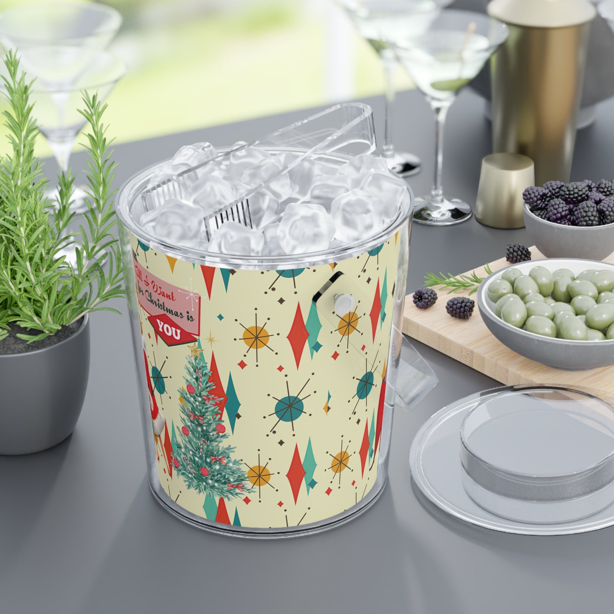 Kate McEnroe New York Retro Vintage 50s Franciscan Diamond Starburst Kitsch Christmas Card Art Ice Bucket with TongsIce Buckets33613421548472503797