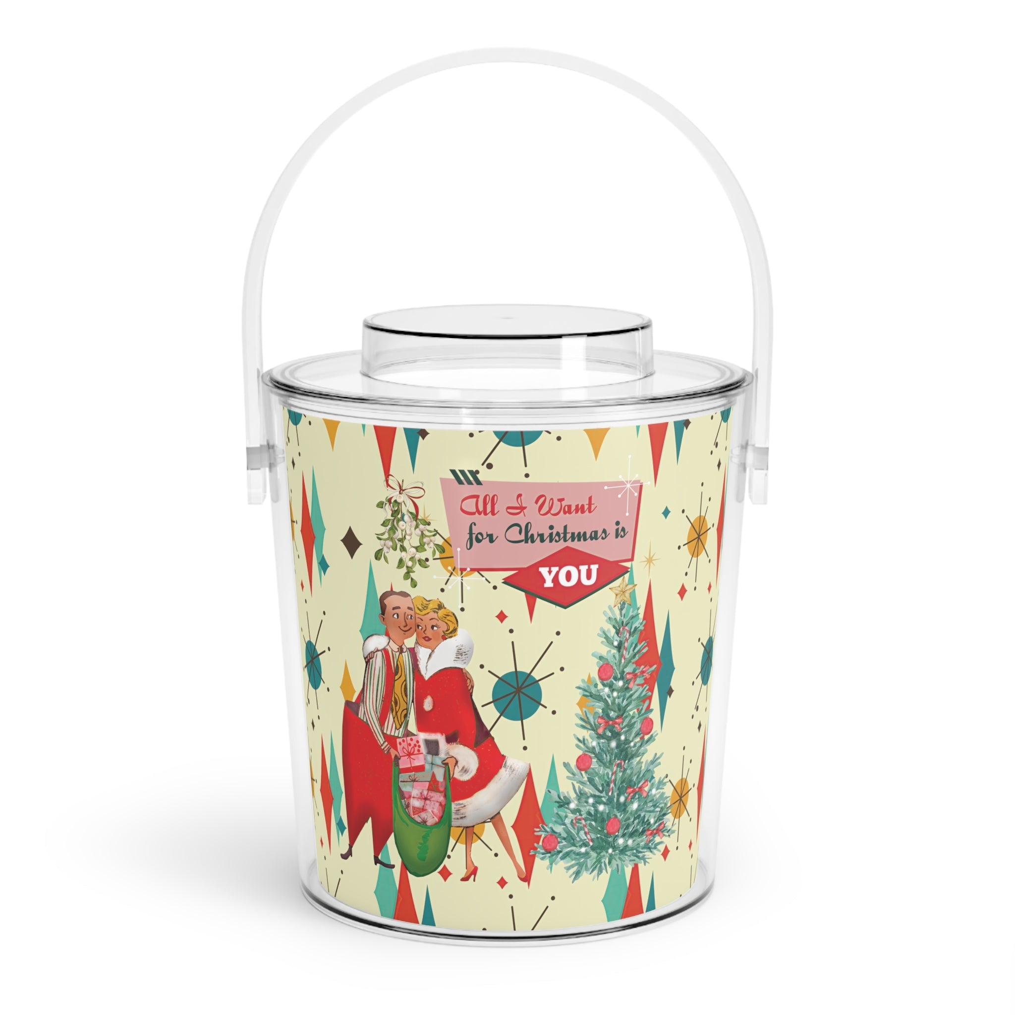 Kate McEnroe New York Retro Vintage 50s Franciscan Diamond Starburst Kitsch Christmas Card Art Ice Bucket with TongsIce Buckets33613421548472503797