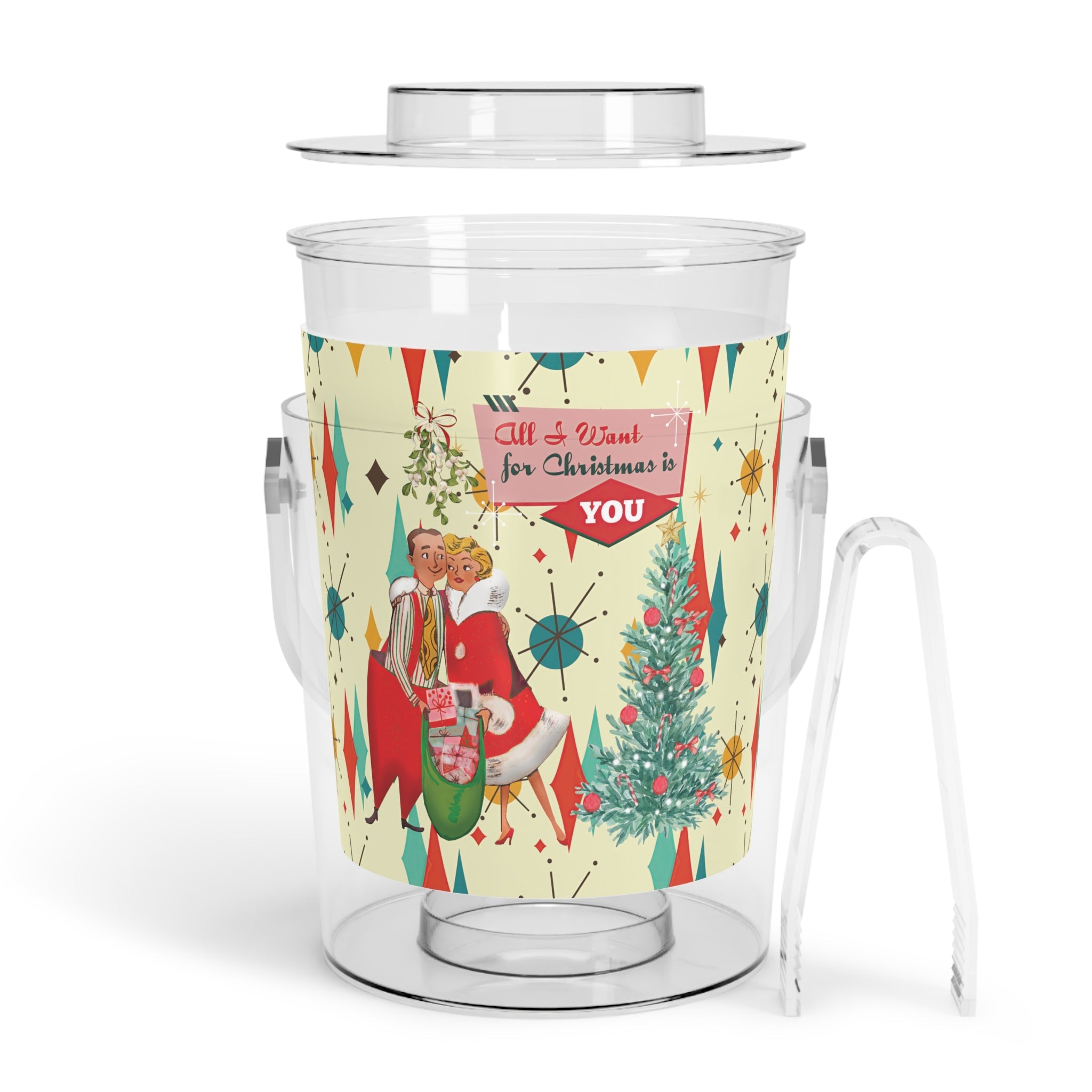 Kate McEnroe New York Retro Vintage 50s Franciscan Diamond Starburst Kitsch Christmas Card Art Ice Bucket with TongsIce Buckets33613421548472503797