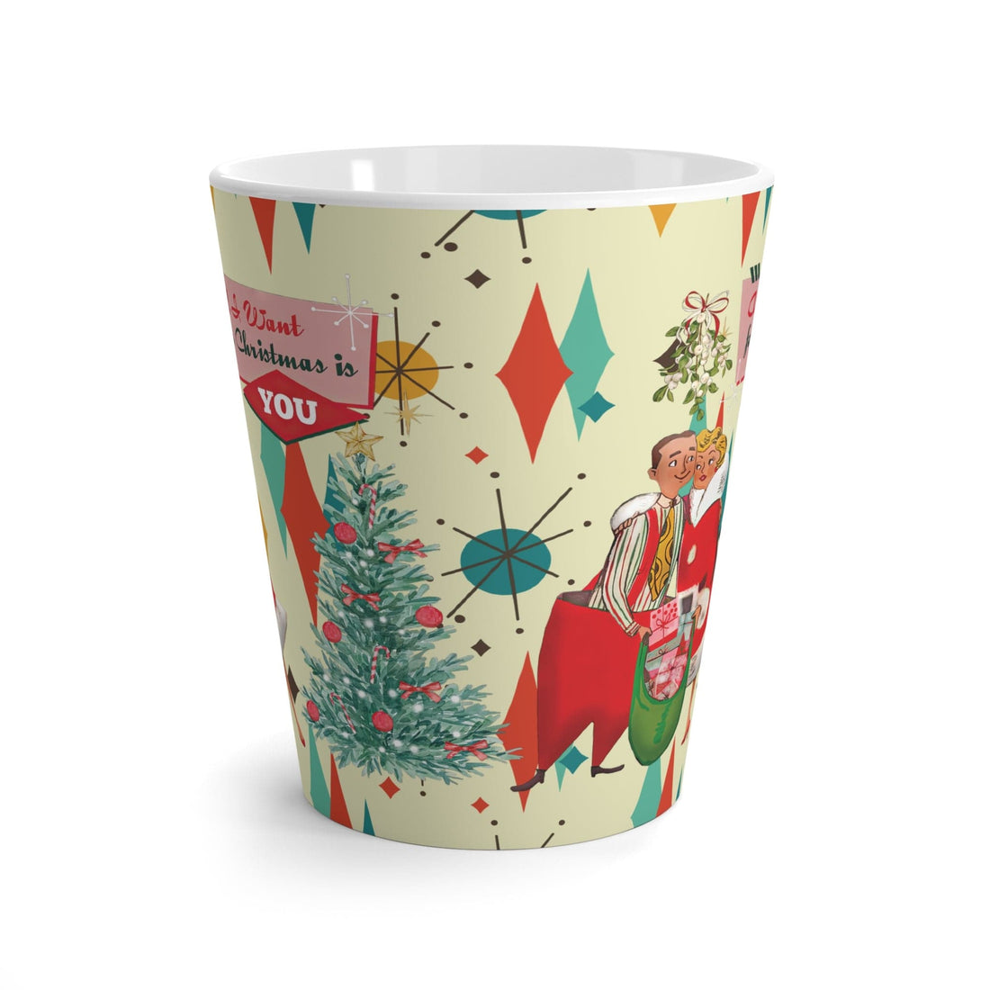 Kate McEnroe New York Retro Vintage 50s Franciscan Diamond Starburst Kitsch Christmas Card Art Latte Mug, Mid Century Modern Festive Cup Mugs 12oz 14934690925842239587