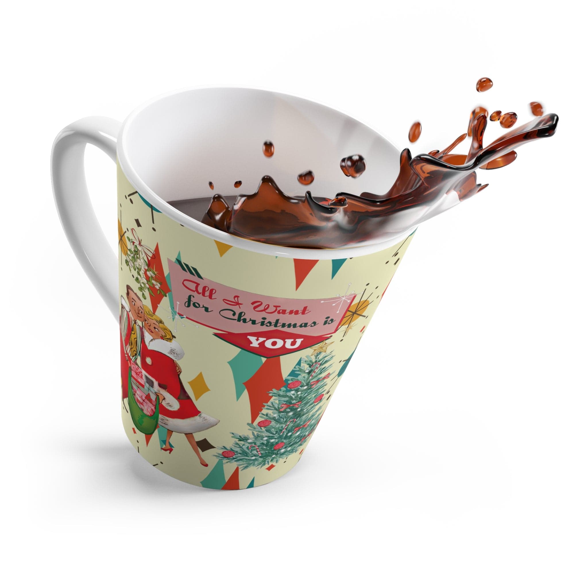 Kate McEnroe New York Retro Vintage 50s Franciscan Diamond Starburst Kitsch Christmas Card Art Latte Mug, Mid Century Modern Festive CupMugs14934690925842239587