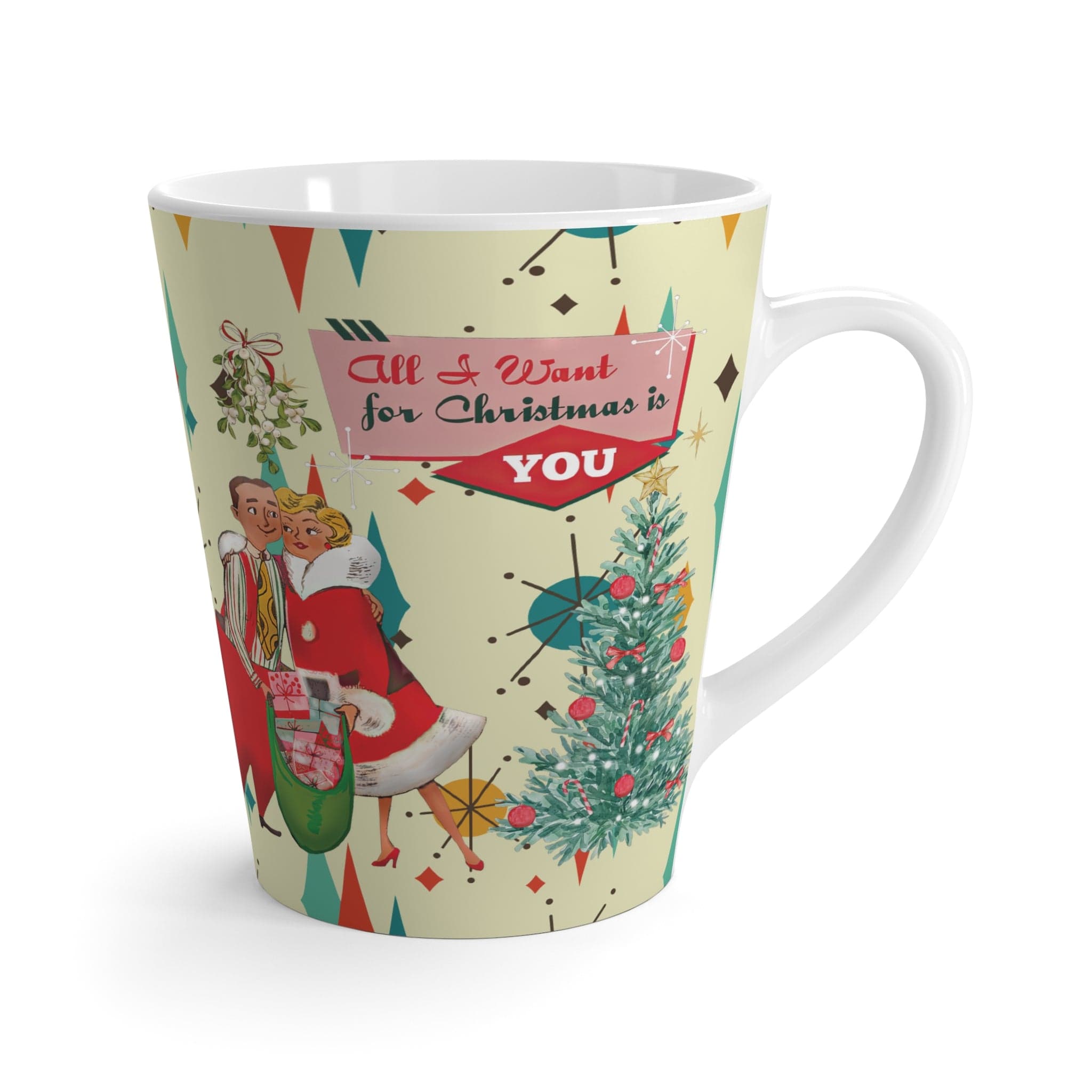 Kate McEnroe New York Retro Vintage 50s Franciscan Diamond Starburst Kitsch Christmas Card Art Latte Mug, Mid Century Modern Festive CupMugs14934690925842239587