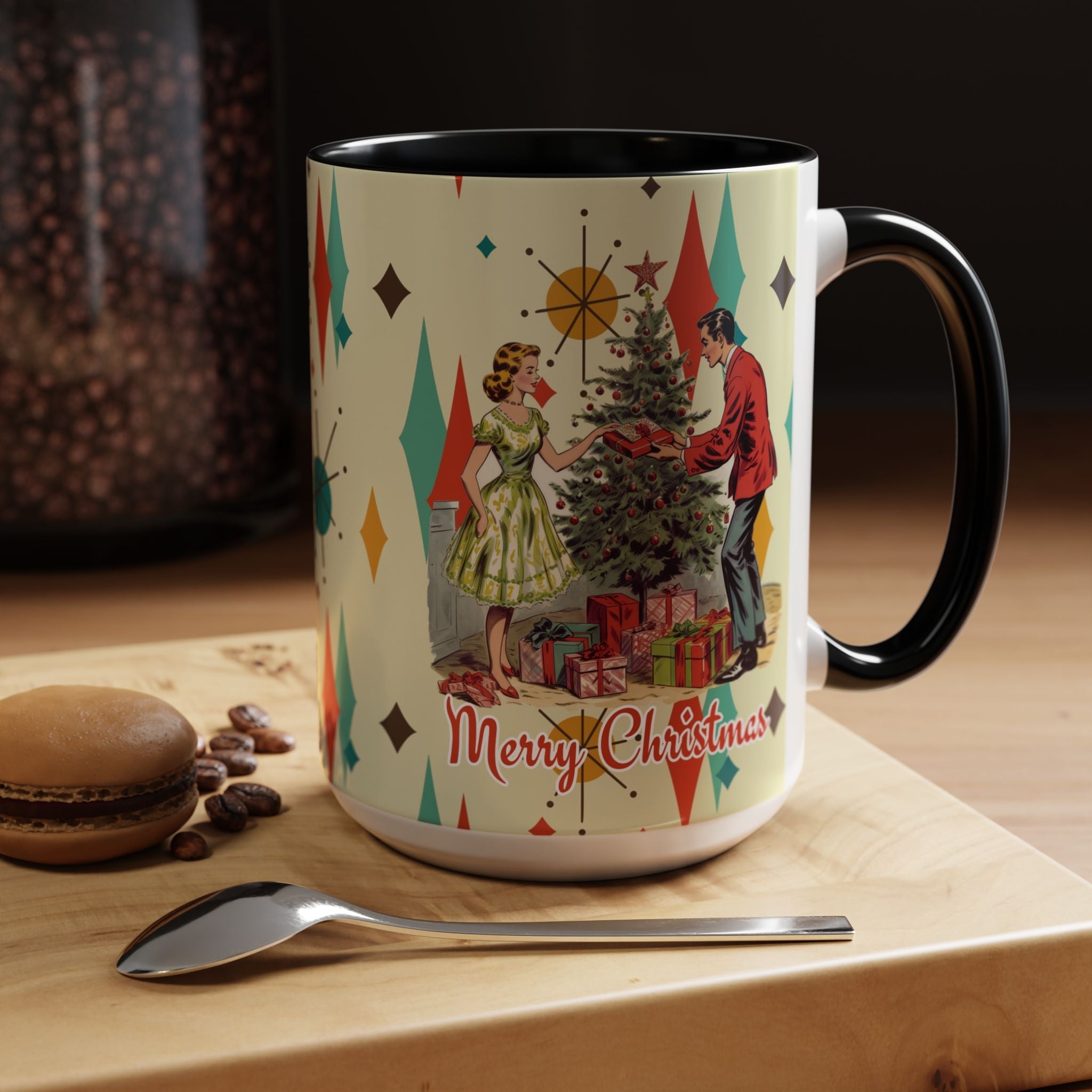 Kate McEnroe New York Retro Vintage 50s Franciscan Diamond Starburst Kitsch Christmas Card Art MugMugs15284241898678163061