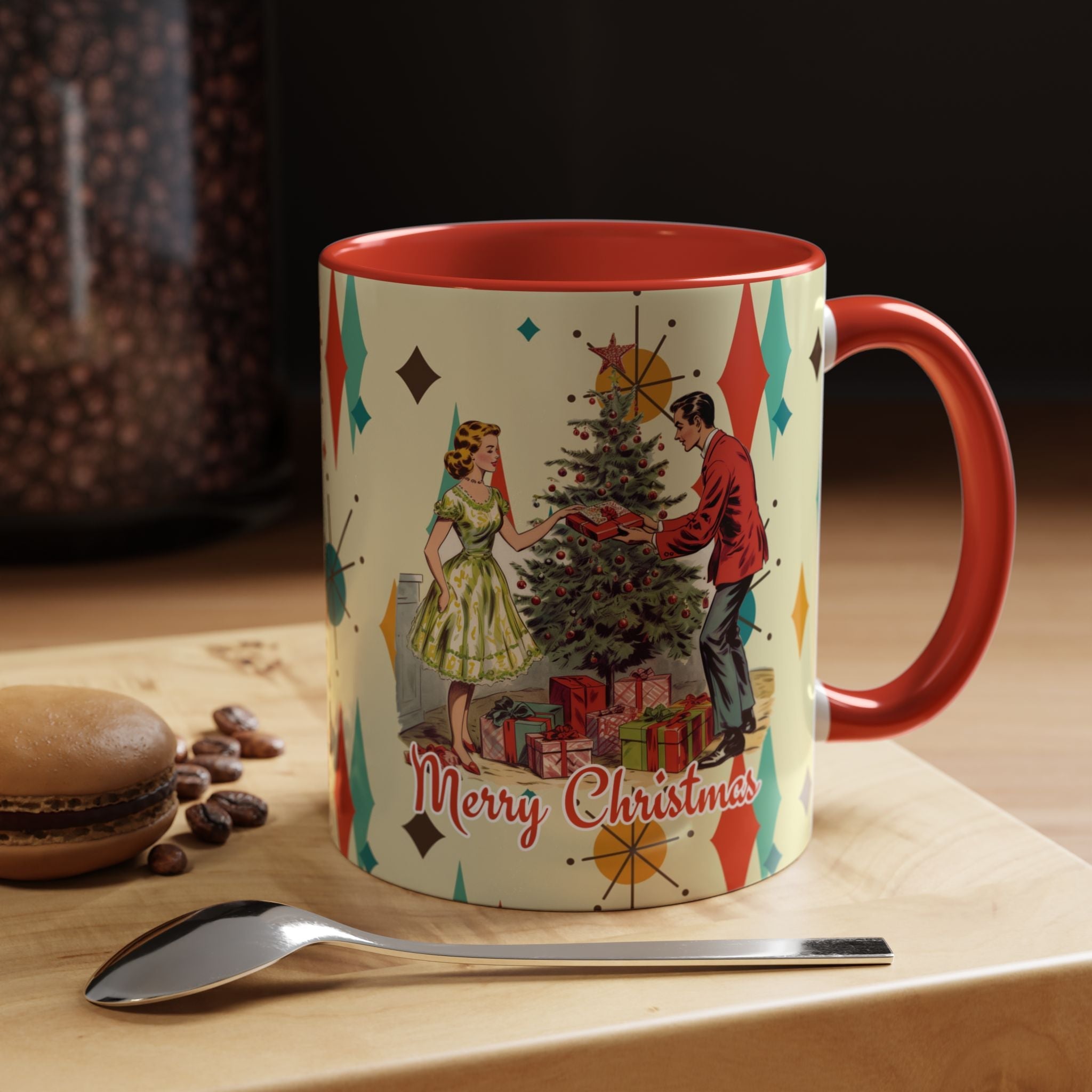 Kate McEnroe New York Retro Vintage 50s Franciscan Diamond Starburst Kitsch Christmas Card Art MugMugs54510176408570932127