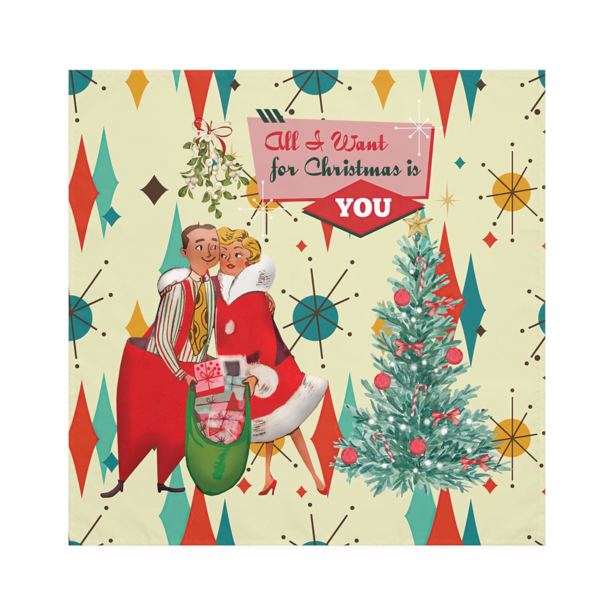 Kate McEnroe New York Retro Vintage 50s Franciscan Diamond Starburst Kitsch Christmas Card Art Napkins, Mid Century Holiday Linens Napkins 4-piece set / White / 19" × 19" 49235493517132520886