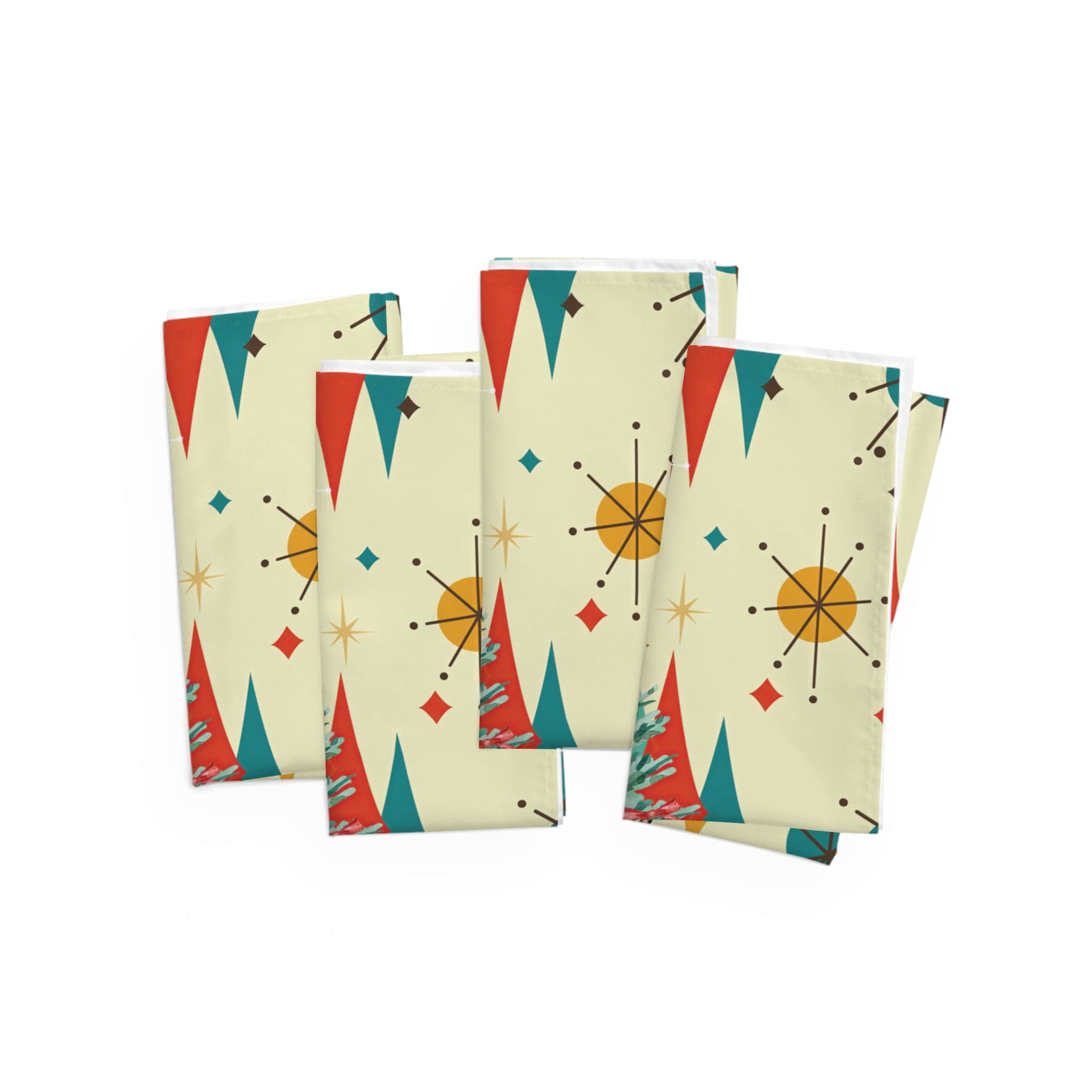 Kate McEnroe New York Retro Vintage 50s Franciscan Diamond Starburst Kitsch Christmas Card Art Napkins, Mid Century Holiday LinensNapkins49235493517132520886