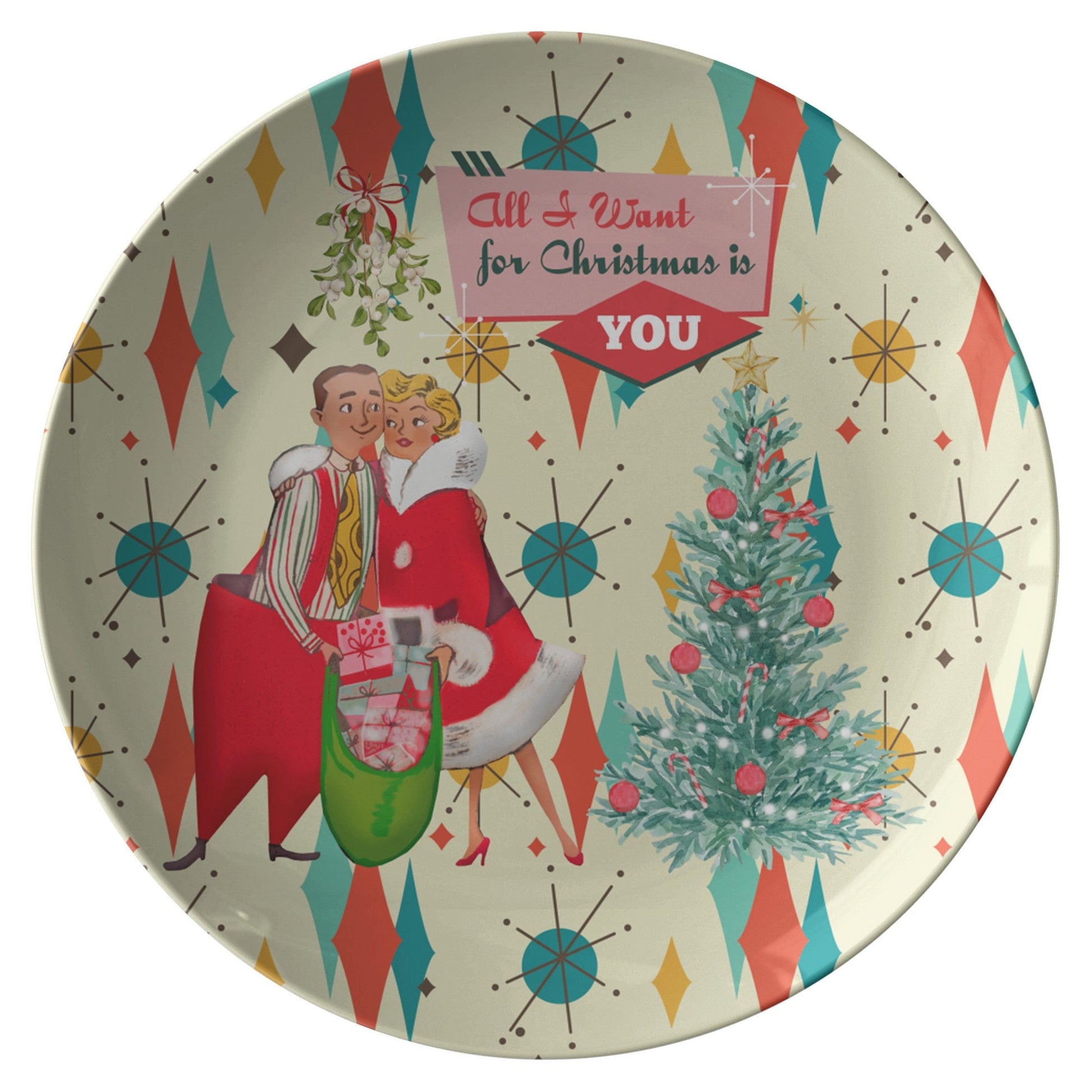 Kate McEnroe New York Retro Vintage 50s Franciscan Diamond Starburst Kitsch Christmas Card Art Plates Plates