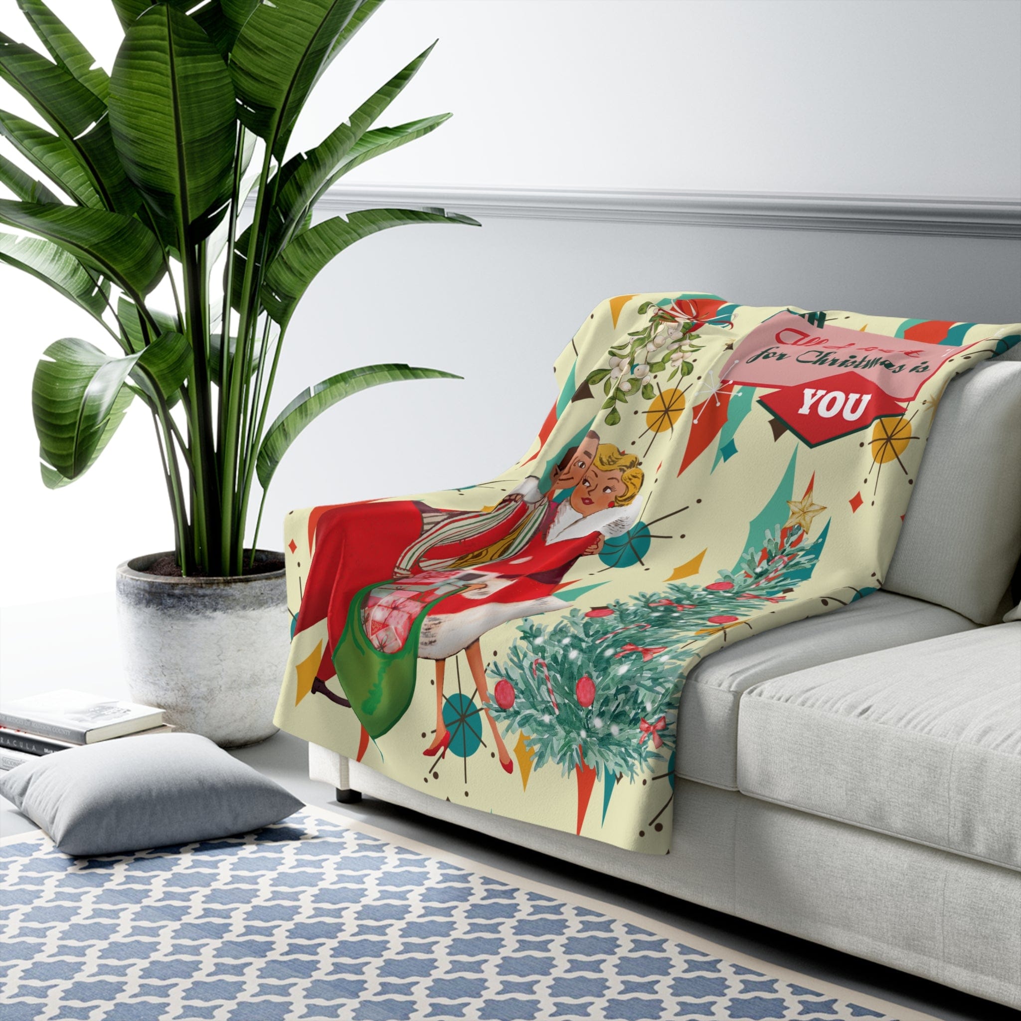 Kate McEnroe New York Retro Vintage 50s Franciscan Diamond Starburst Kitsch Christmas Card Art Sherpa Fleece BlanketBlankets33252870138692603788