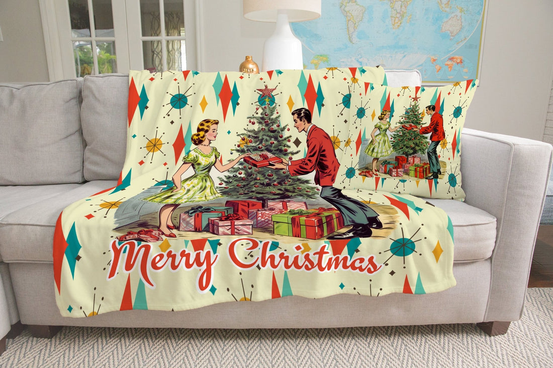 Kate McEnroe New York Retro Vintage 50s Franciscan Diamond Starburst Kitsch Christmas Sherpa Fleece Blanket, Mid Century Modern Holiday DecorBlankets16721727188019911324