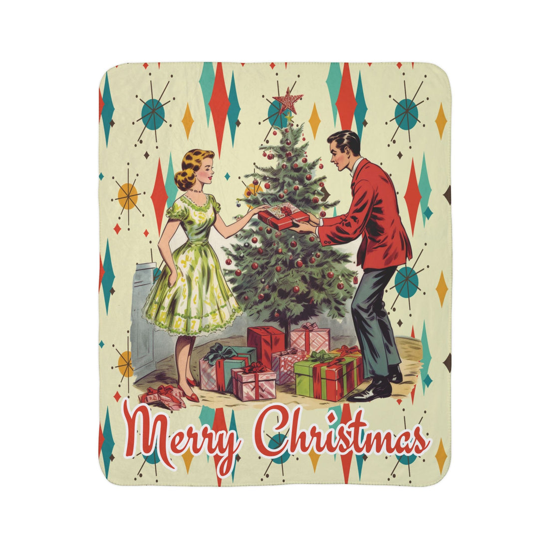 Kate McEnroe New York Retro Vintage 50s Franciscan Diamond Starburst Kitsch Christmas Sherpa Fleece Blanket, Mid Century Modern Holiday DecorBlankets16721727188019911324