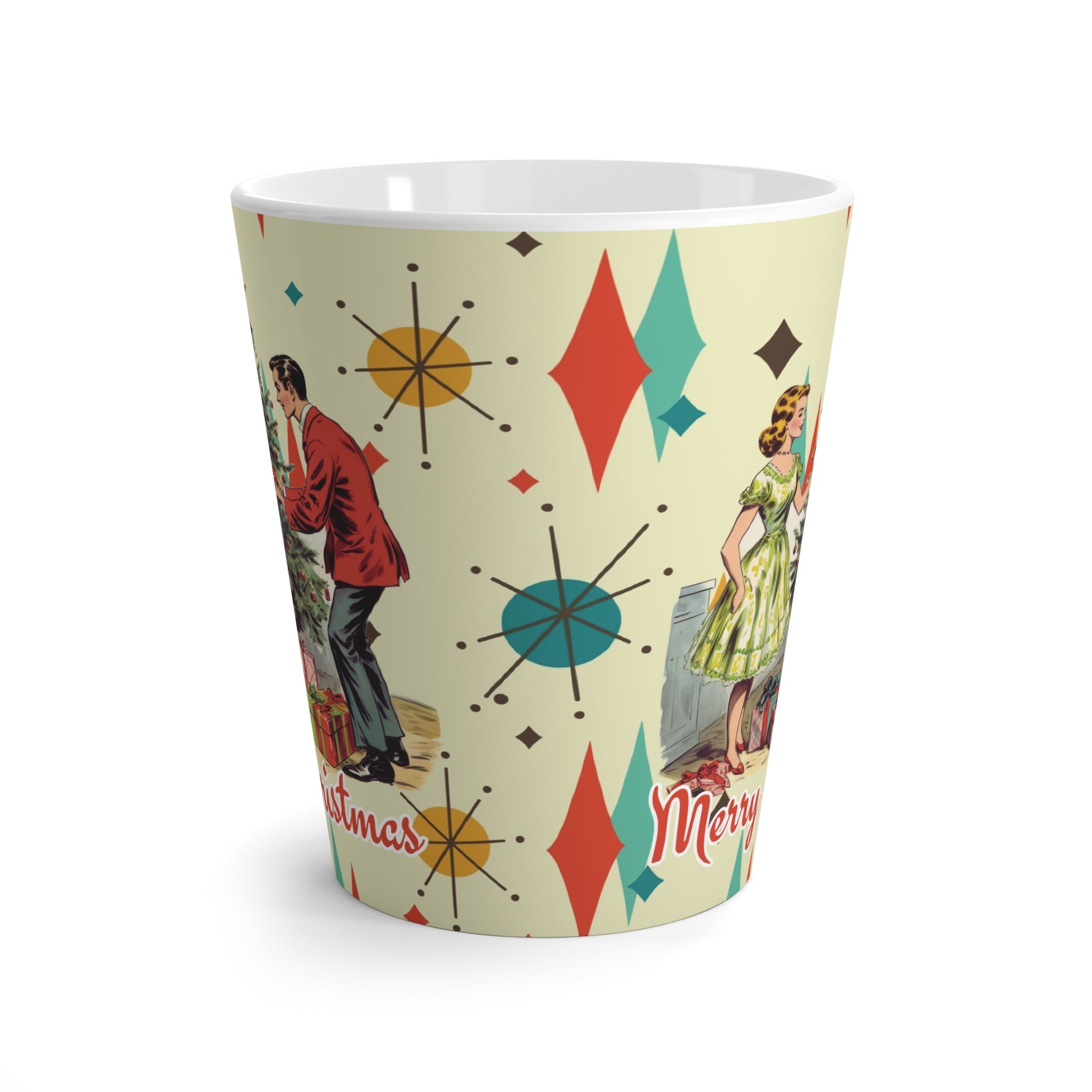 Kate McEnroe New York Retro Vintage 50s Franciscan Diamond Starburst Latte Mug, Kitsch Christmas Scene Coffee CupMugs29938567427192519475