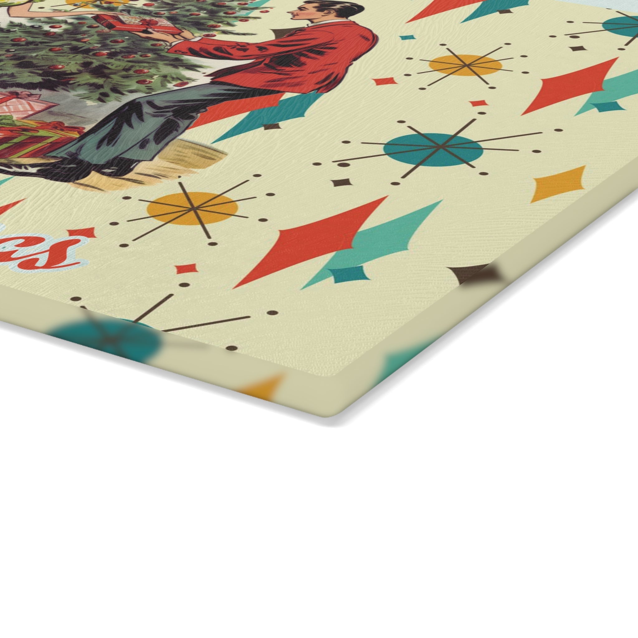 Kate McEnroe New York Retro Vintage 50s Glass Cutting Board, Franciscan Diamond Starburst Kitsch Christmas Card Art Holiday KitchenwareCutting Boards64141540264680231714