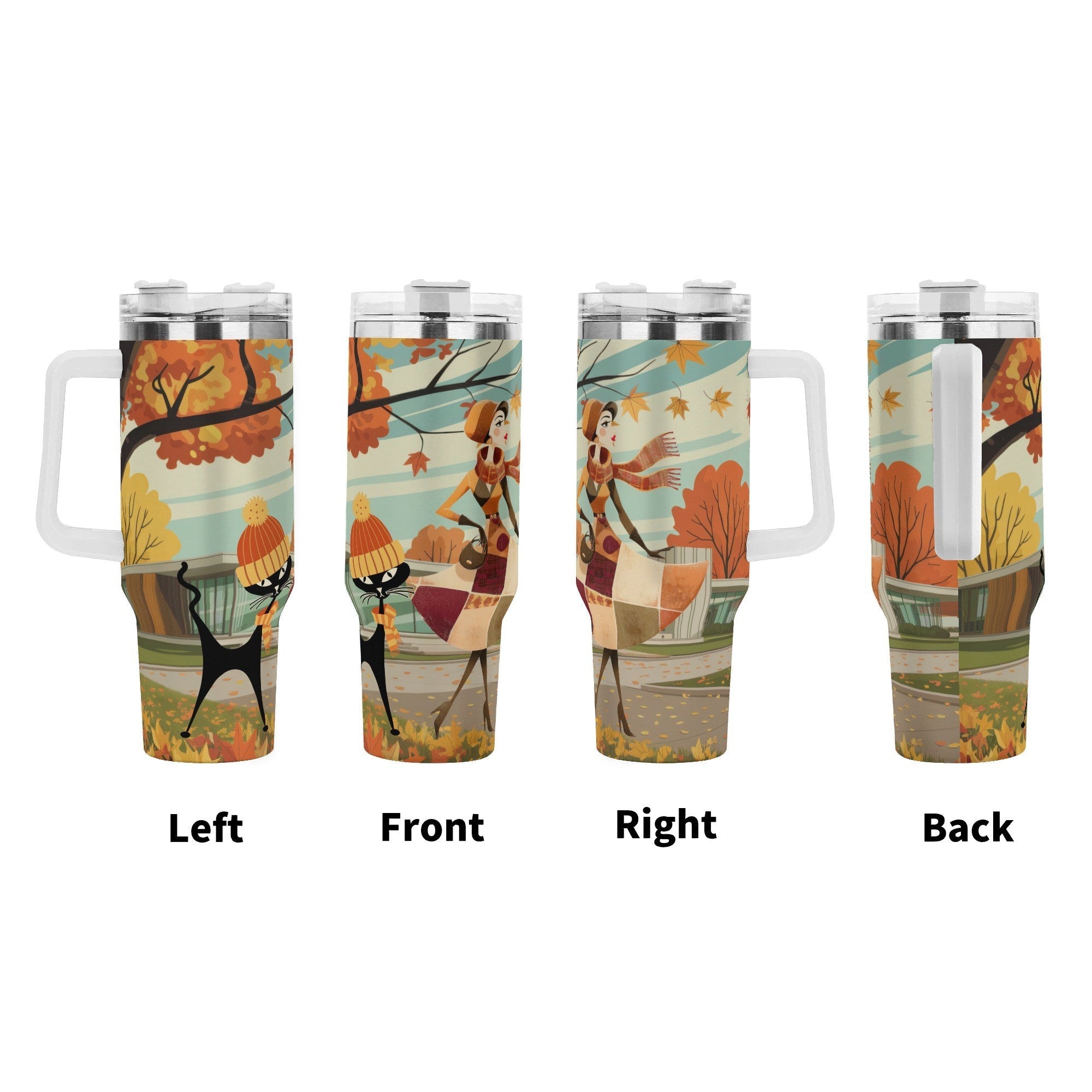 Kate McEnroe New York Retro Vintage 50s Kitsch Atomic Cat Autumn 40oz TumblerTumblersWE9KOM6W - 1