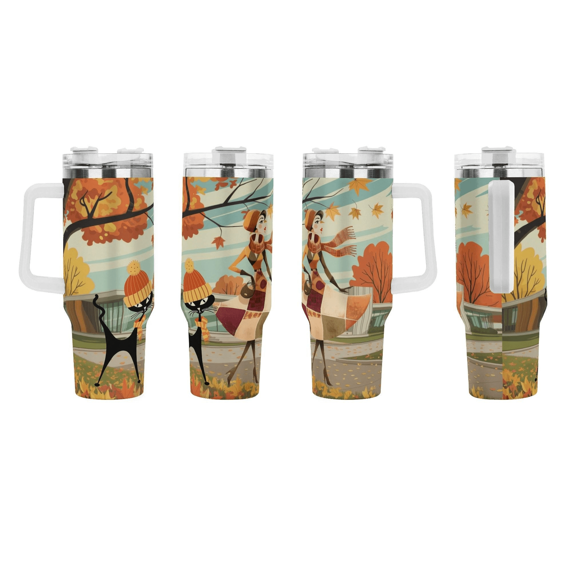 Kate McEnroe New York Retro Vintage 50s Kitsch Atomic Cat Autumn 40oz TumblerTumblersWE9KOM6W - 1
