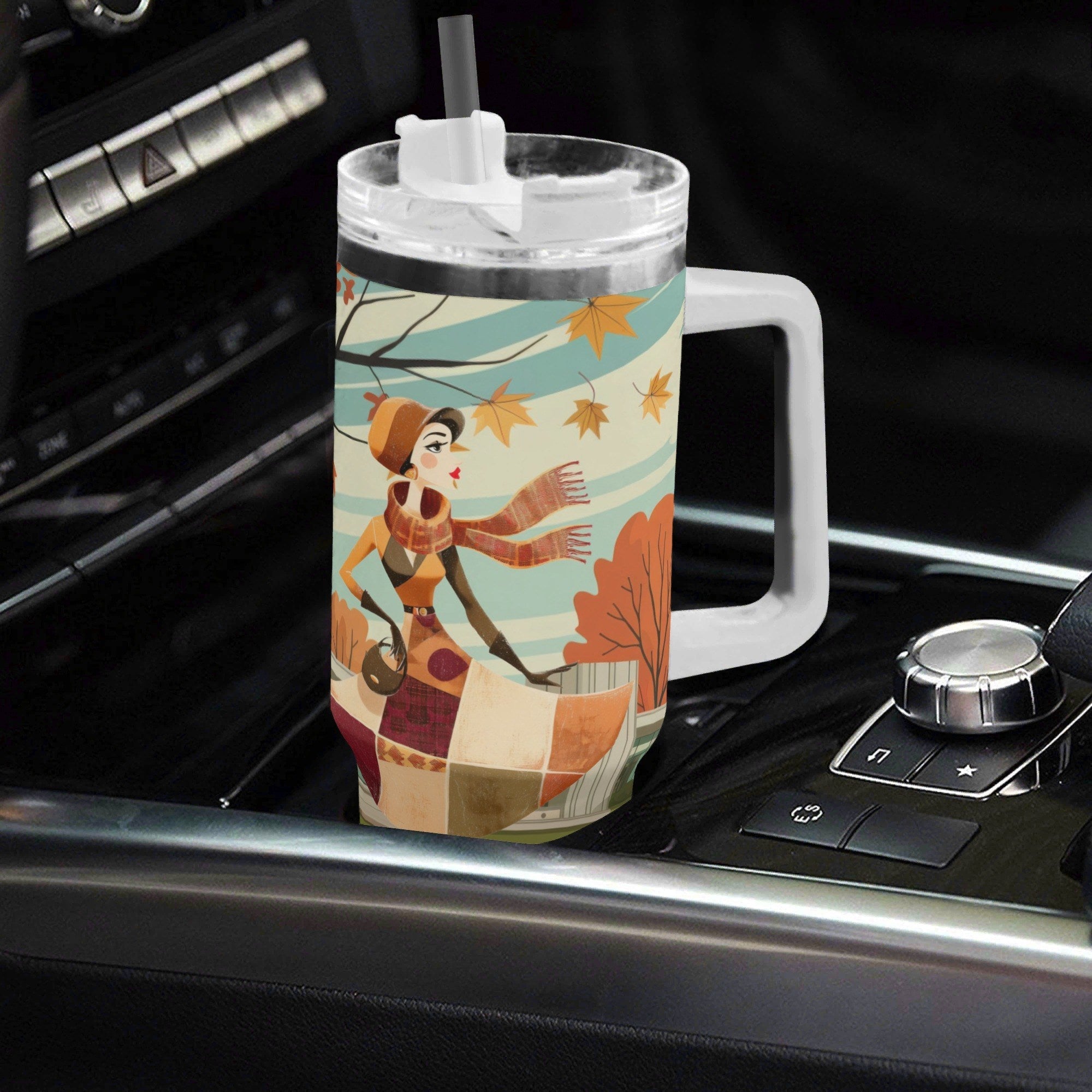 Kate McEnroe New York Retro Vintage 50s Kitsch Atomic Cat Autumn 40oz TumblerTumblersWE9KOM6W - 1