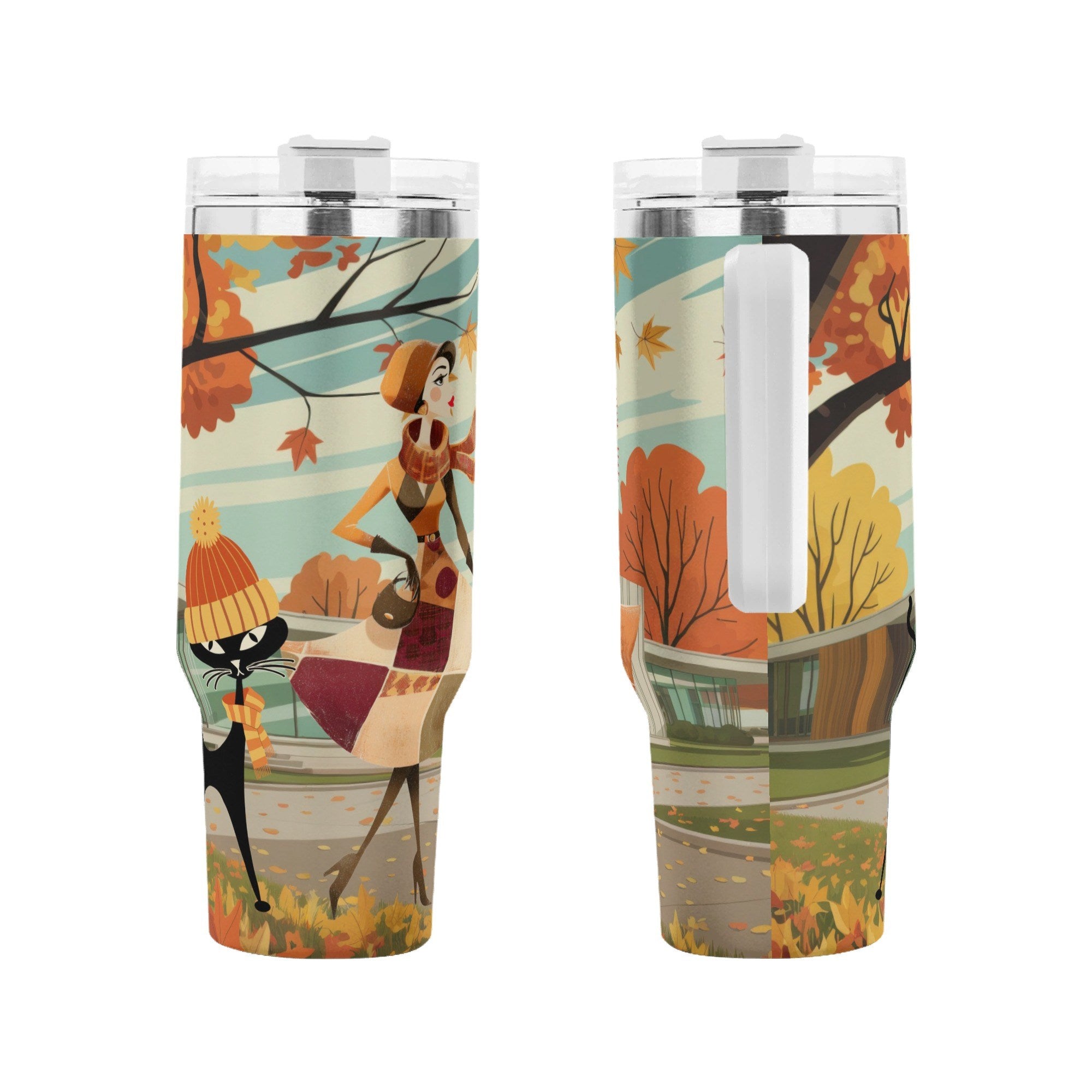 Kate McEnroe New York Retro Vintage 50s Kitsch Atomic Cat Autumn 40oz TumblerTumblersWE9KOM6W - 1