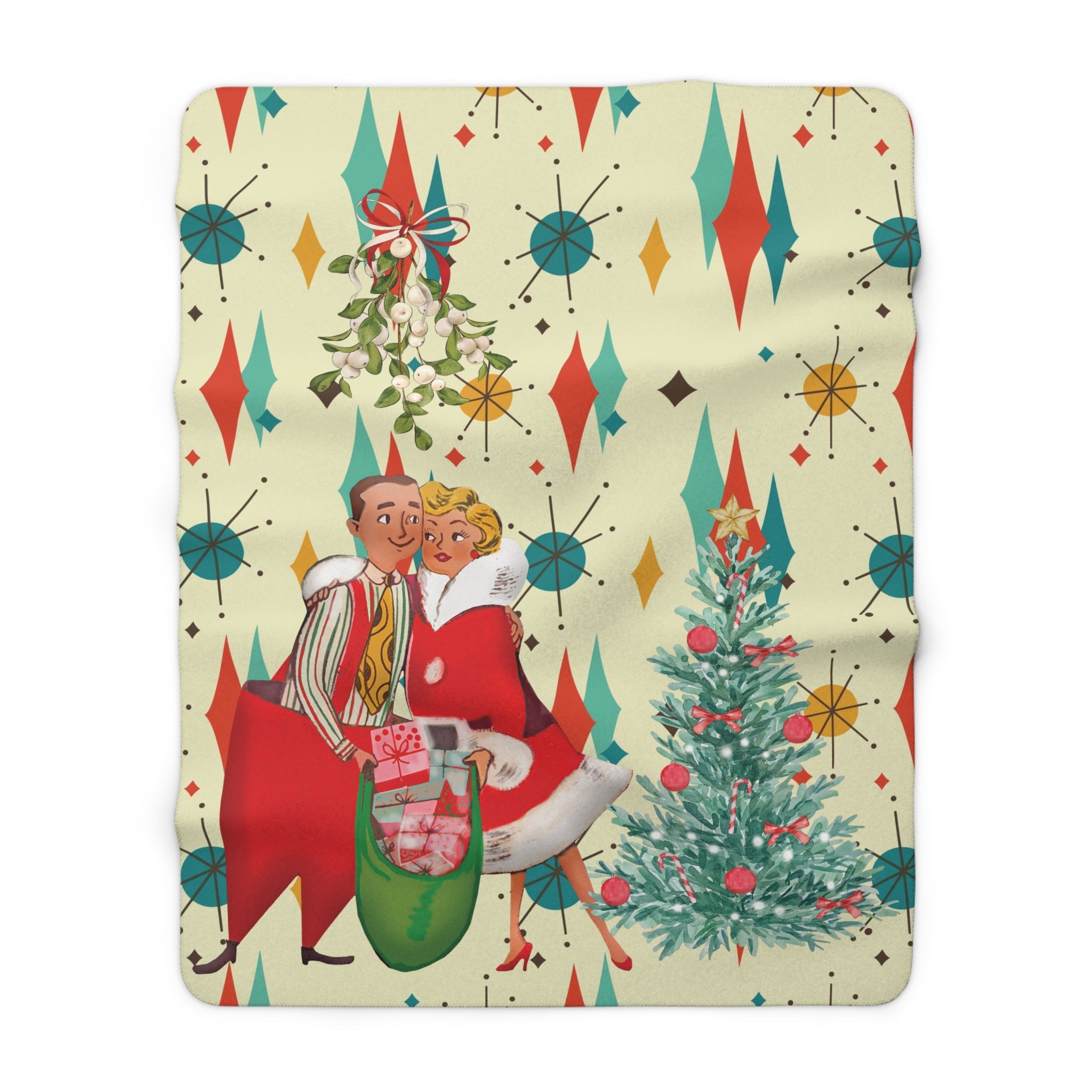 Kate McEnroe New York Retro Vintage 50s Kitsch Christmas Card Art Blanket, Franciscan Diamond Starburst, Mid Century Modern Sofa ThrowBlankets10998297383205431487