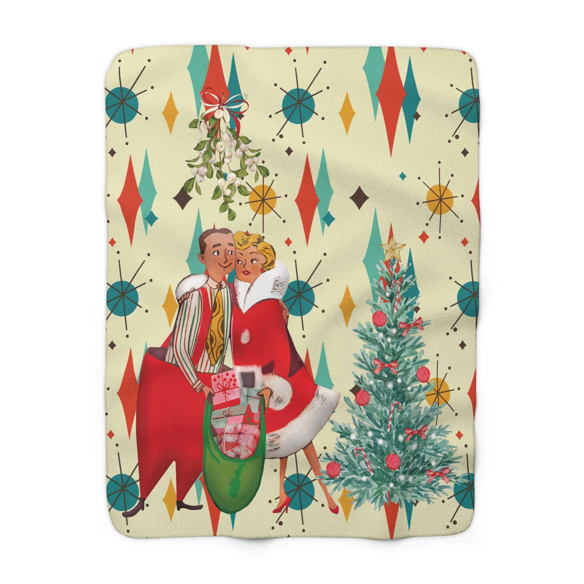 Kate McEnroe New York Retro Vintage 50s Kitsch Christmas Card Art Blanket, Franciscan Diamond Starburst, Mid Century Modern Sofa ThrowBlankets10998297383205431487