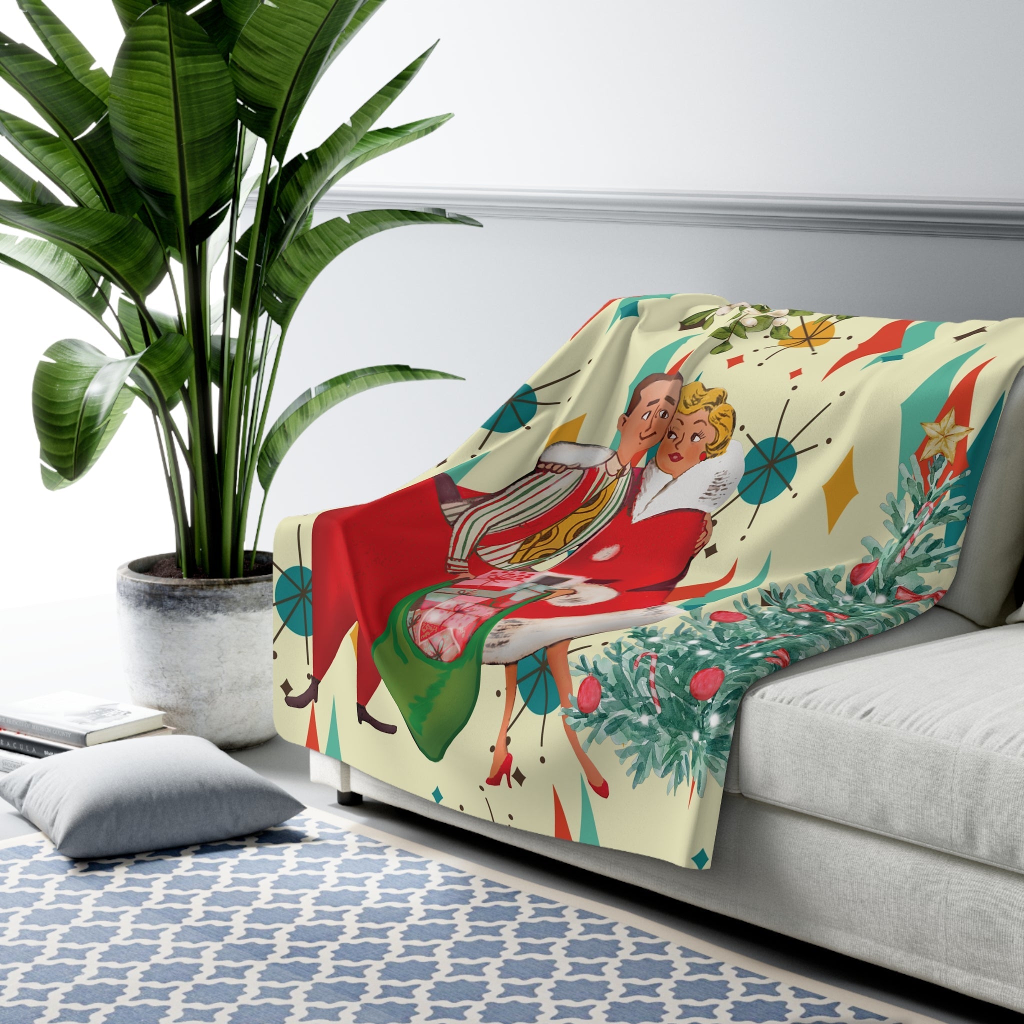 Kate McEnroe New York Retro Vintage 50s Kitsch Christmas Card Art Blanket, Franciscan Diamond Starburst, Mid Century Modern Sofa ThrowBlankets10998297383205431487