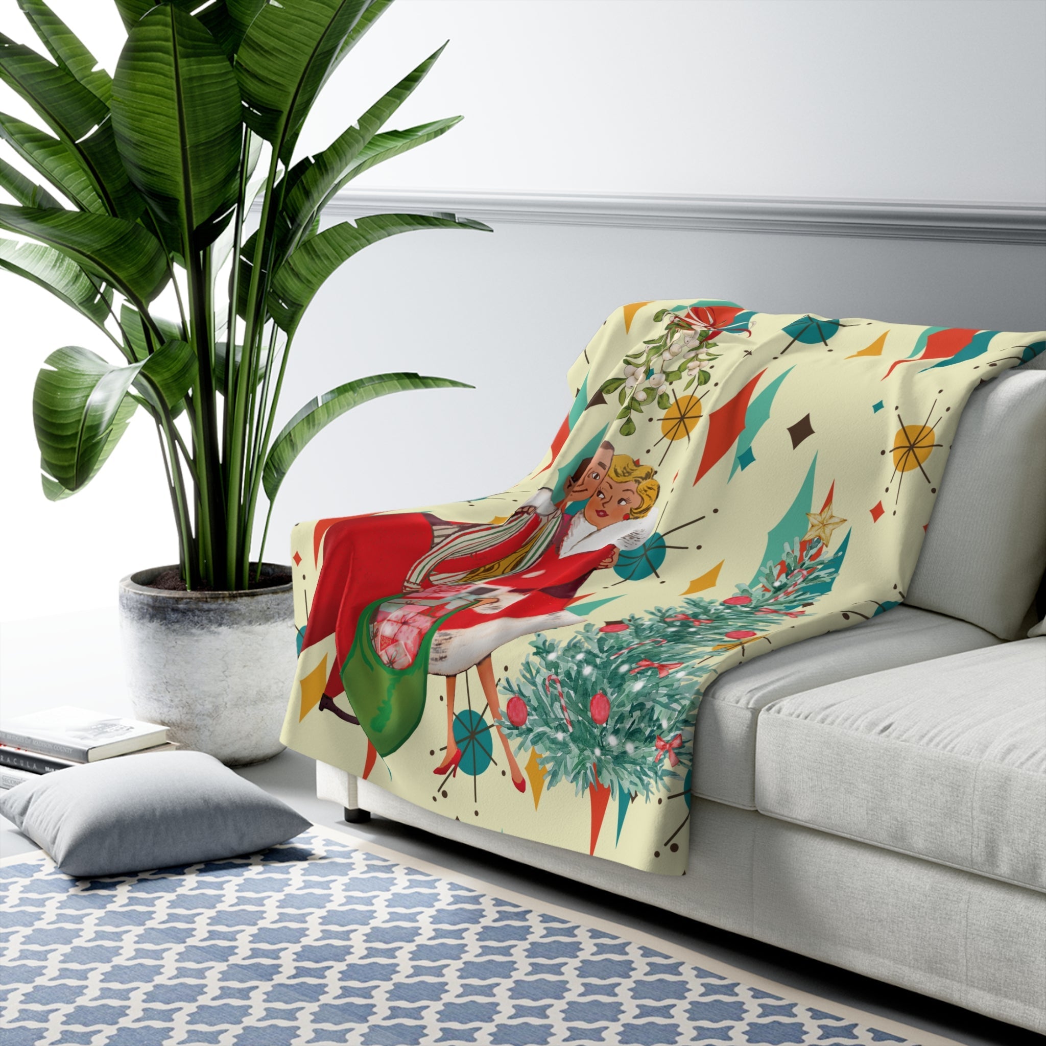 Kate McEnroe New York Retro Vintage 50s Kitsch Christmas Card Art Blanket, Franciscan Diamond Starburst, Mid Century Modern Sofa ThrowBlankets77380744128960047656