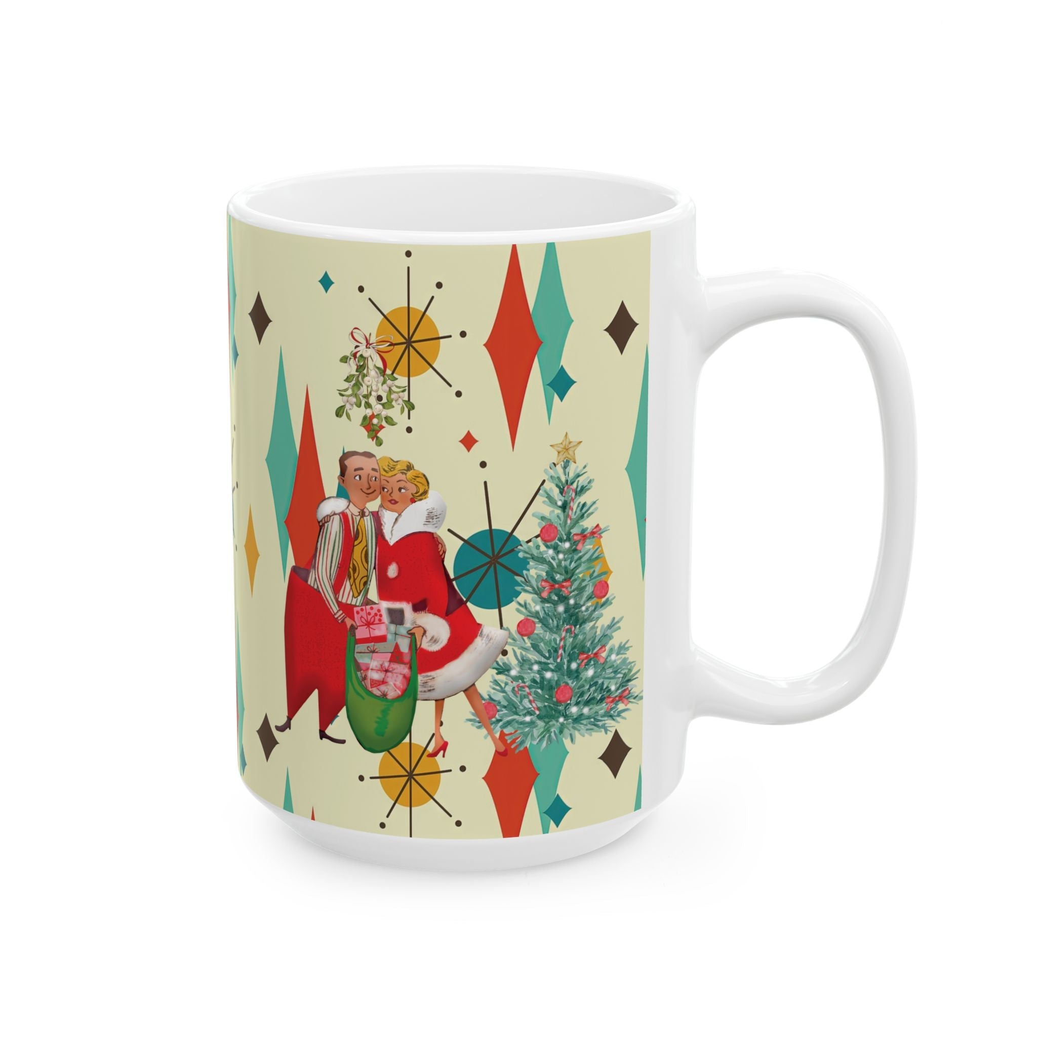 Kate McEnroe New York Retro Vintage 50s Kitsch Christmas Card Art Coffee Mug, Franciscan Diamond Starburst, Mid Century Modern DrinkwareMugs10233803074649013460