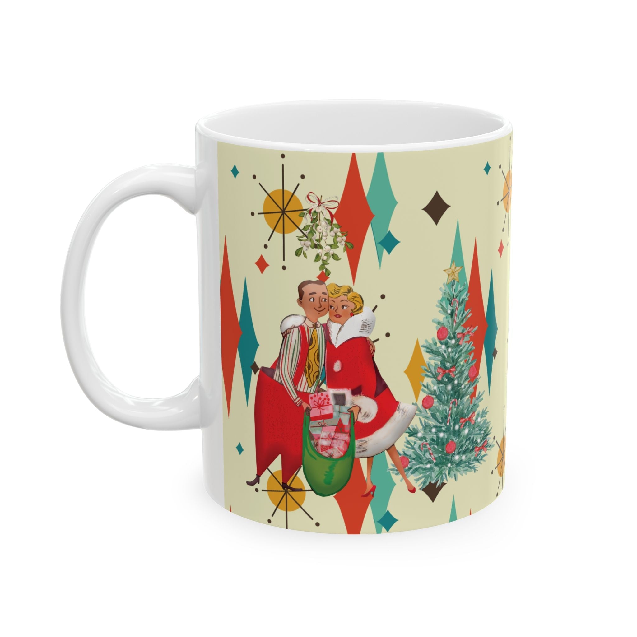 Kate McEnroe New York Retro Vintage 50s Kitsch Christmas Card Art Coffee Mug, Franciscan Diamond Starburst, Mid Century Modern DrinkwareMugs10233803074649013460