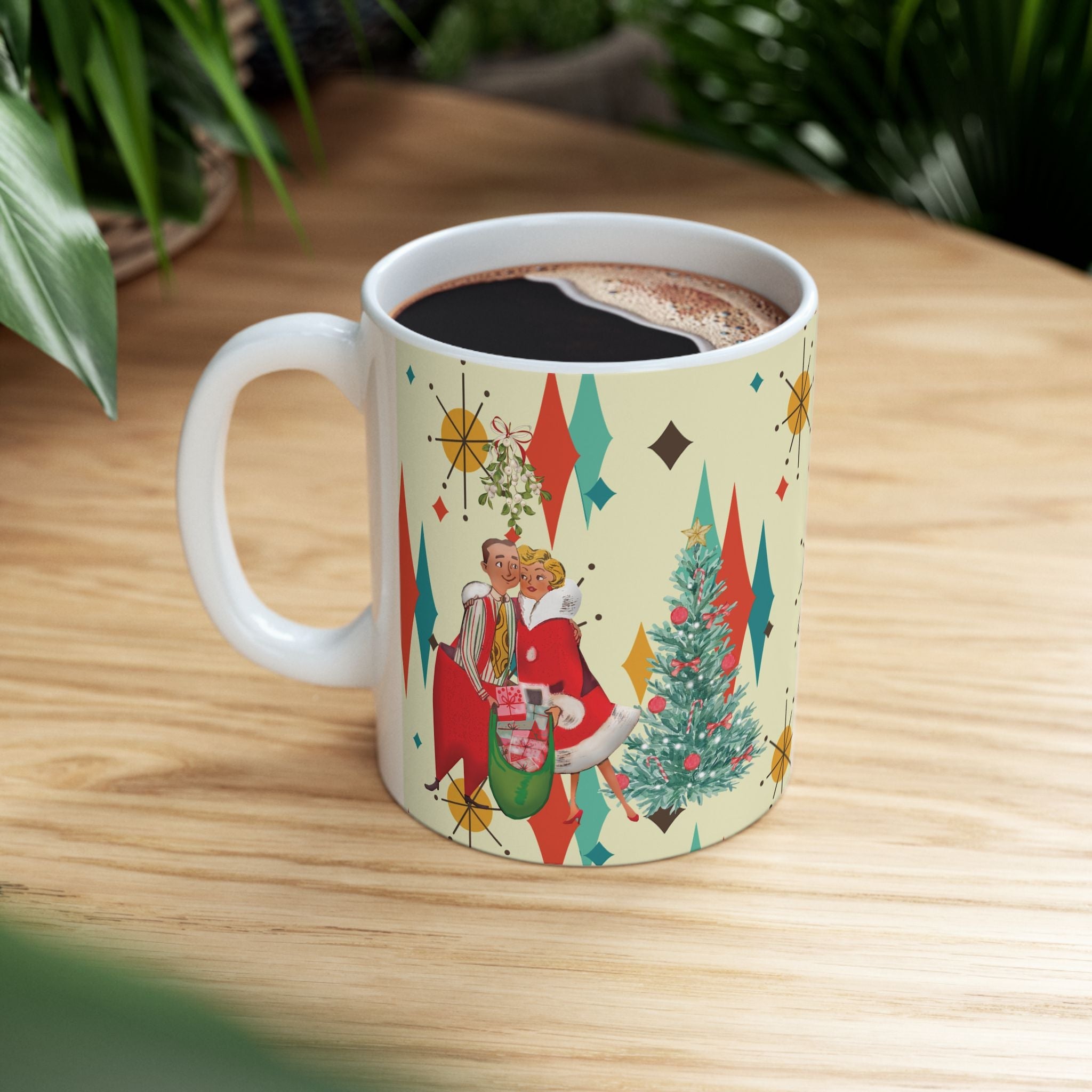 Kate McEnroe New York Retro Vintage 50s Kitsch Christmas Card Art Coffee Mug, Franciscan Diamond Starburst, Mid Century Modern DrinkwareMugs10233803074649013460