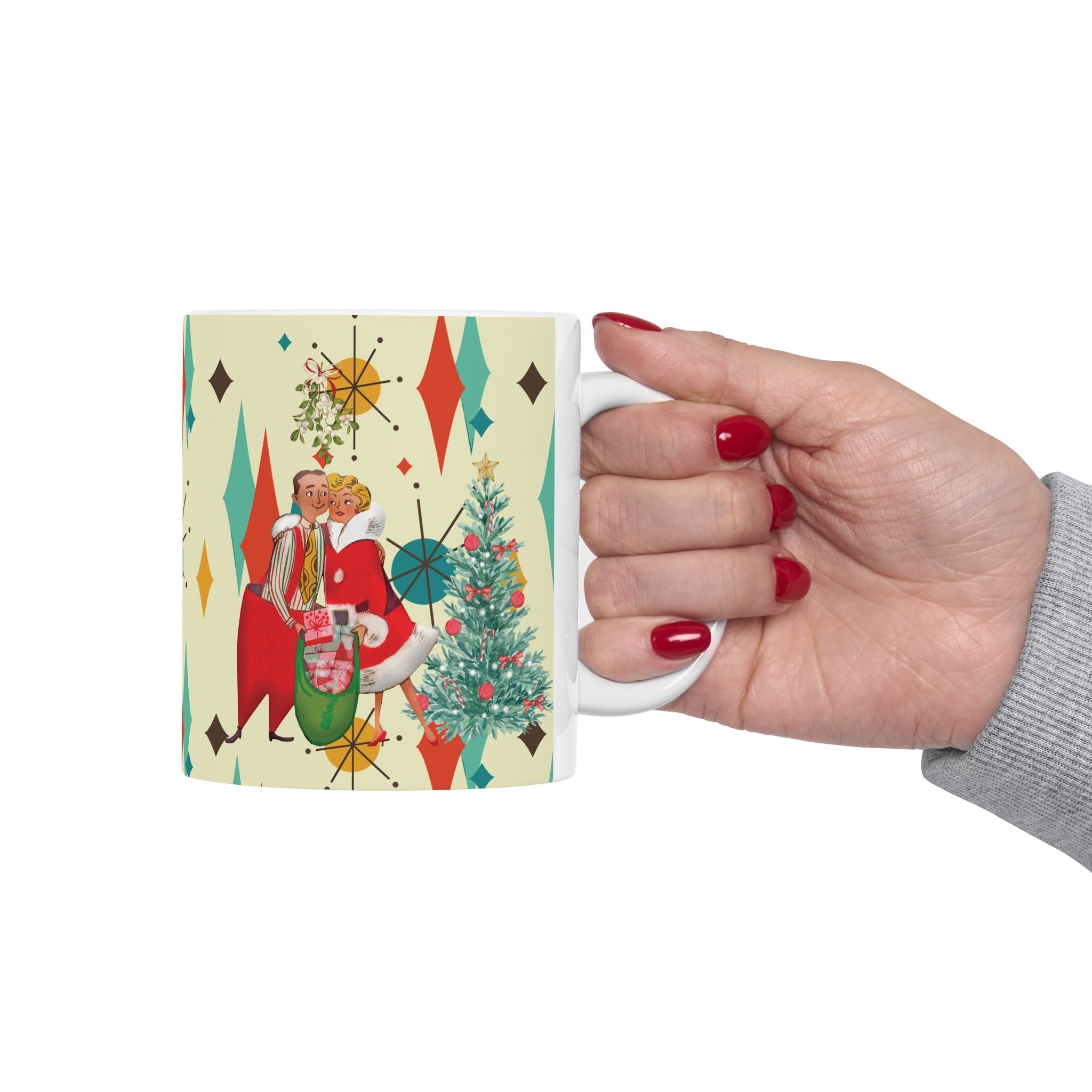 Kate McEnroe New York Retro Vintage 50s Kitsch Christmas Card Art Coffee Mug, Franciscan Diamond Starburst, Mid Century Modern DrinkwareMugs10233803074649013460