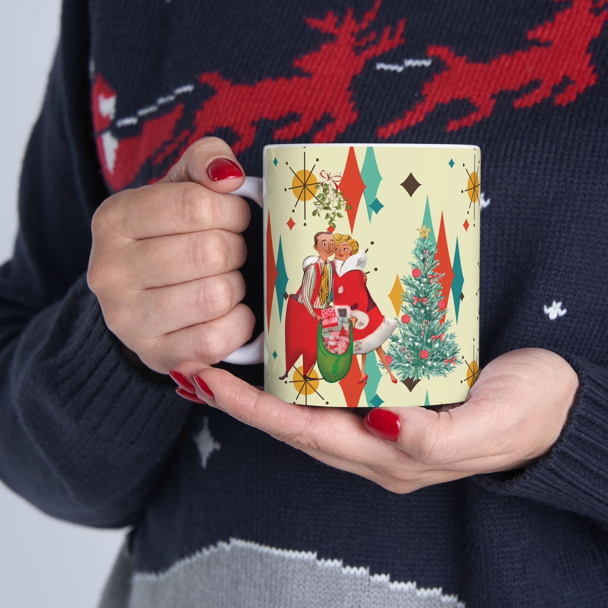 Kate McEnroe New York Retro Vintage 50s Kitsch Christmas Card Art Coffee Mug, Franciscan Diamond Starburst, Mid Century Modern DrinkwareMugs10233803074649013460
