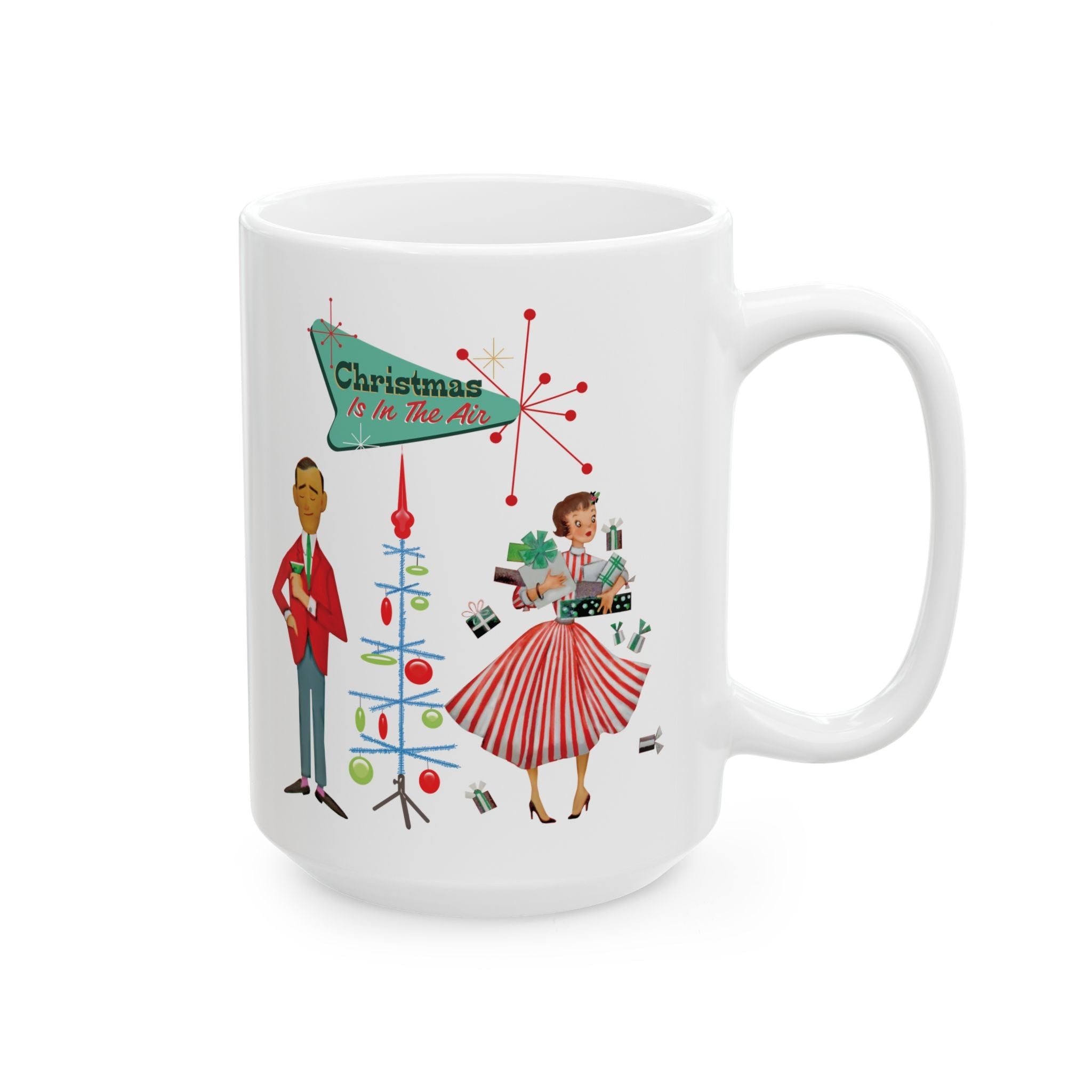Kate McEnroe New York Retro Vintage 50s Kitsch Christmas Coffee Mug, Mid Century Modern Holiday Atomic Starburst DrinkwareMugs24777018415152062598