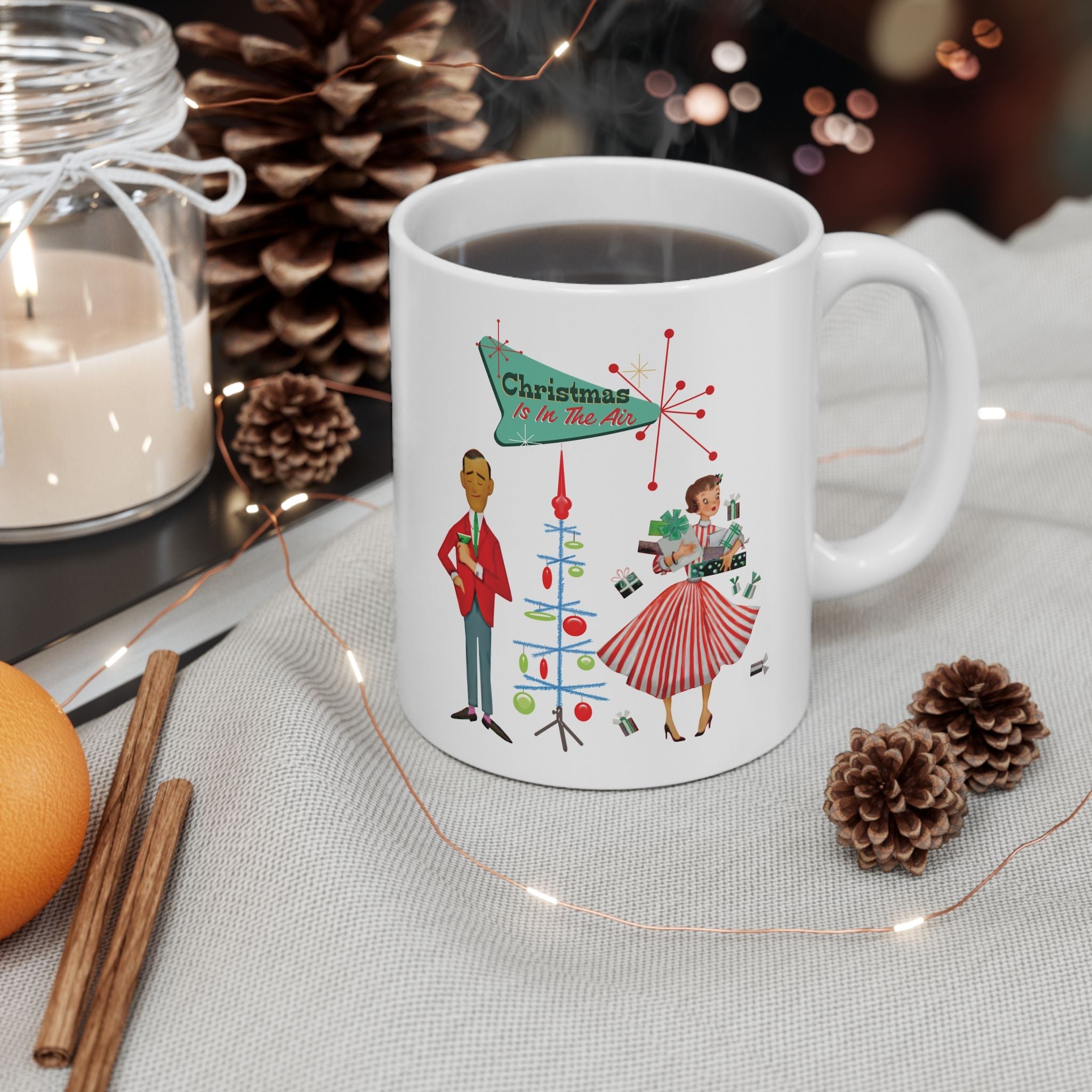 Kate McEnroe New York Retro Vintage 50s Kitsch Christmas Coffee Mug, Mid Century Modern Holiday Atomic Starburst DrinkwareMugs24777018415152062598