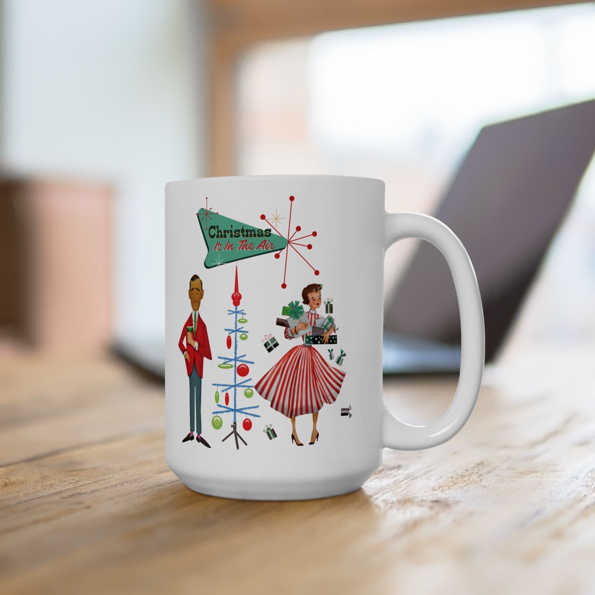 Kate McEnroe New York Retro Vintage 50s Kitsch Christmas Coffee Mug, Mid Century Modern Holiday Atomic Starburst DrinkwareMugs24777018415152062598