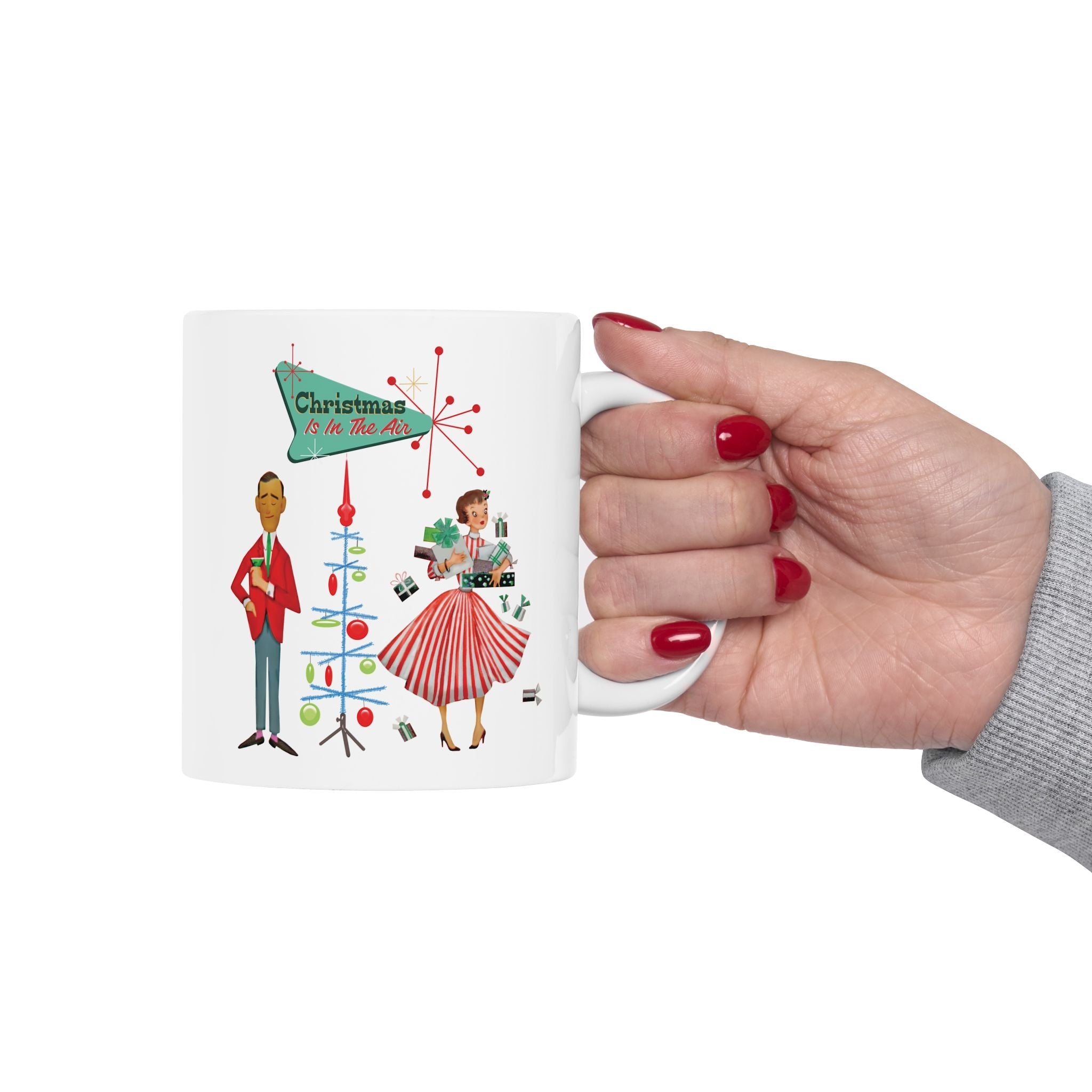 Kate McEnroe New York Retro Vintage 50s Kitsch Christmas Coffee Mug, Mid Century Modern Holiday Atomic Starburst DrinkwareMugs24777018415152062598