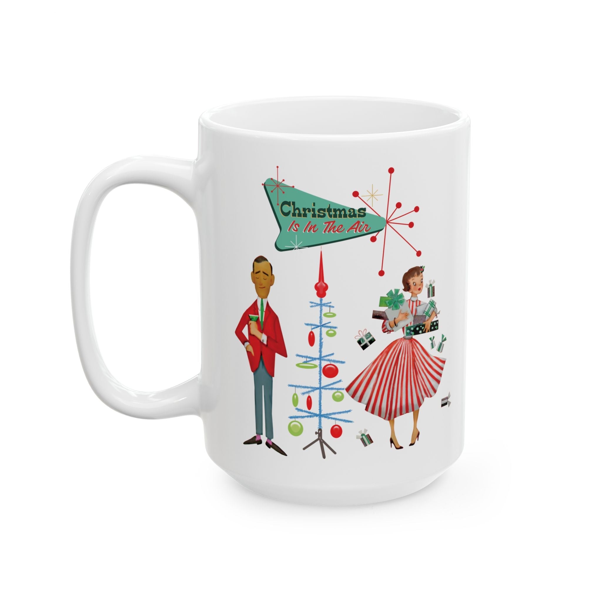Kate McEnroe New York Retro Vintage 50s Kitsch Christmas Coffee Mug, Mid Century Modern Holiday Atomic Starburst DrinkwareMugs24777018415152062598