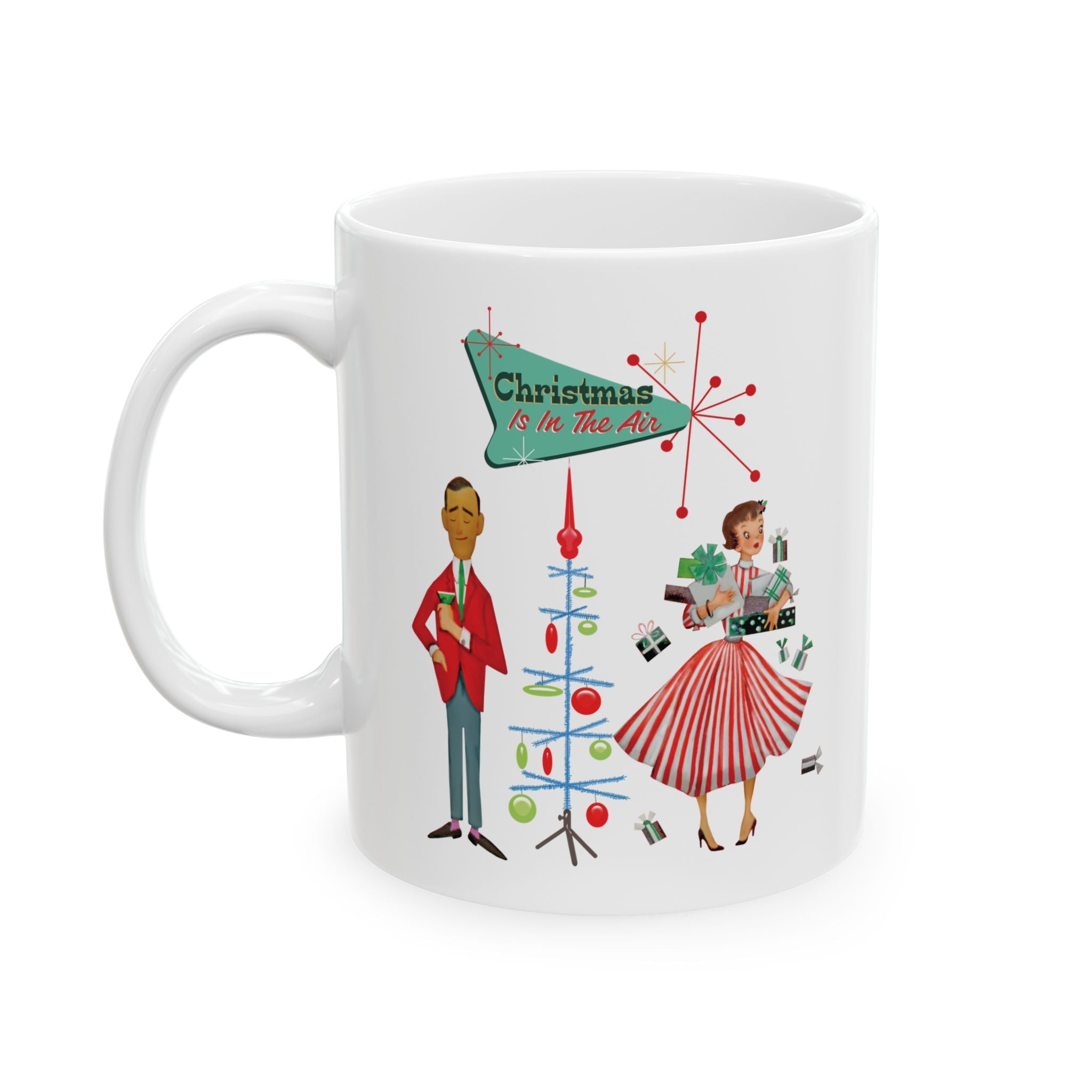Kate McEnroe New York Retro Vintage 50s Kitsch Christmas Coffee Mug, Mid Century Modern Holiday Atomic Starburst DrinkwareMugs33197917905000127268