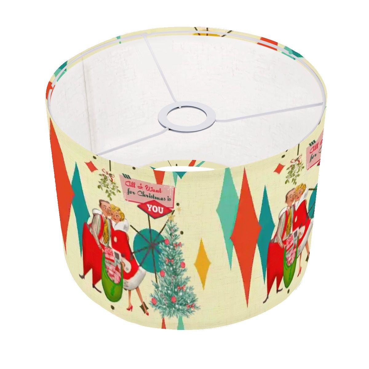 Kate McEnroe New York Retro Vintage 50s Kitsch Christmas Lampshade, Festive Holiday Decor, Mid Century Modern Drum Shade, Vintage Holiday LightingLamp ShadesTNcjS0b5dO