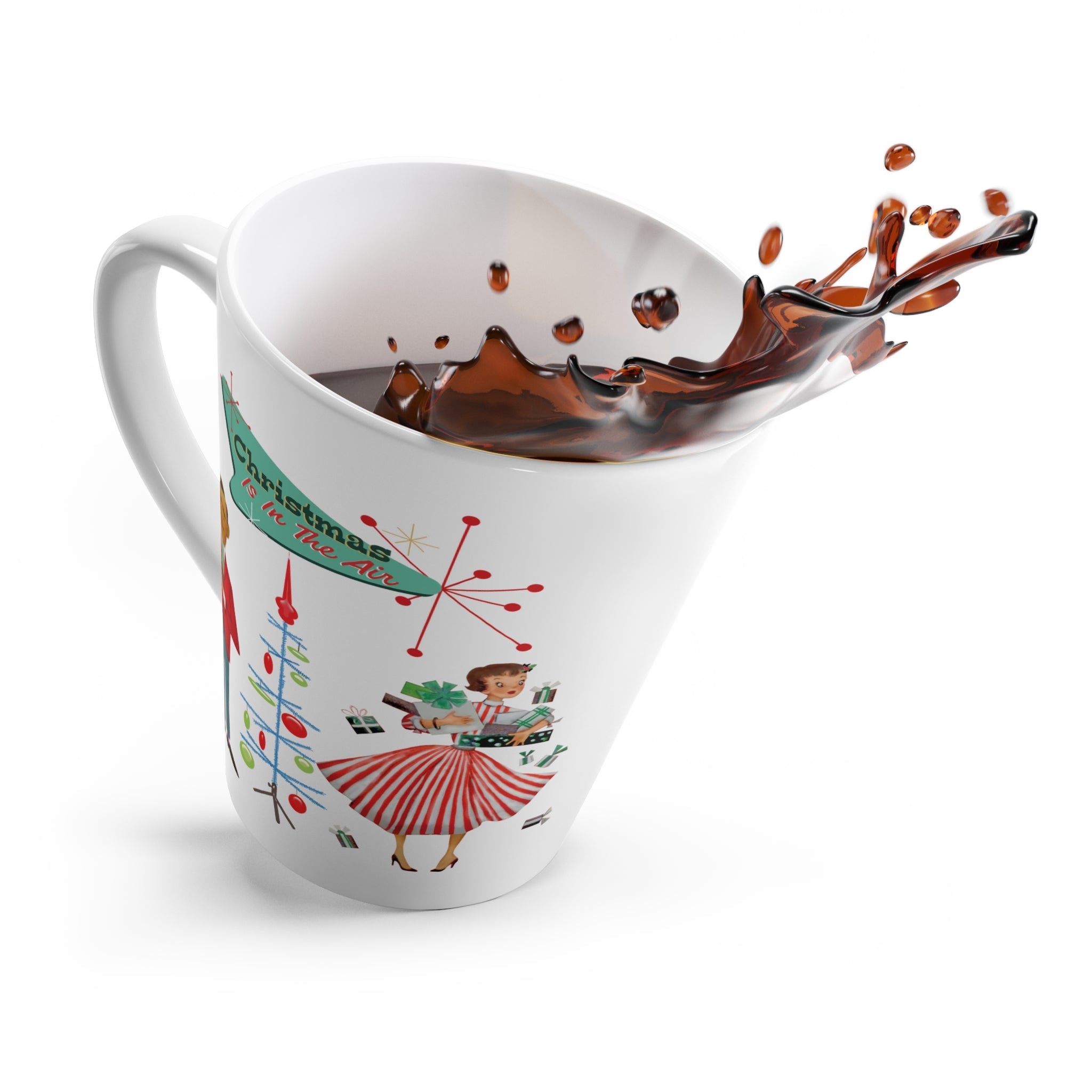 Kate McEnroe New York Retro Vintage 50s Kitsch Christmas Latte Mug, Mid Century Modern Atomic Starburst Holiday DrinkwareMugs80528865593576813866