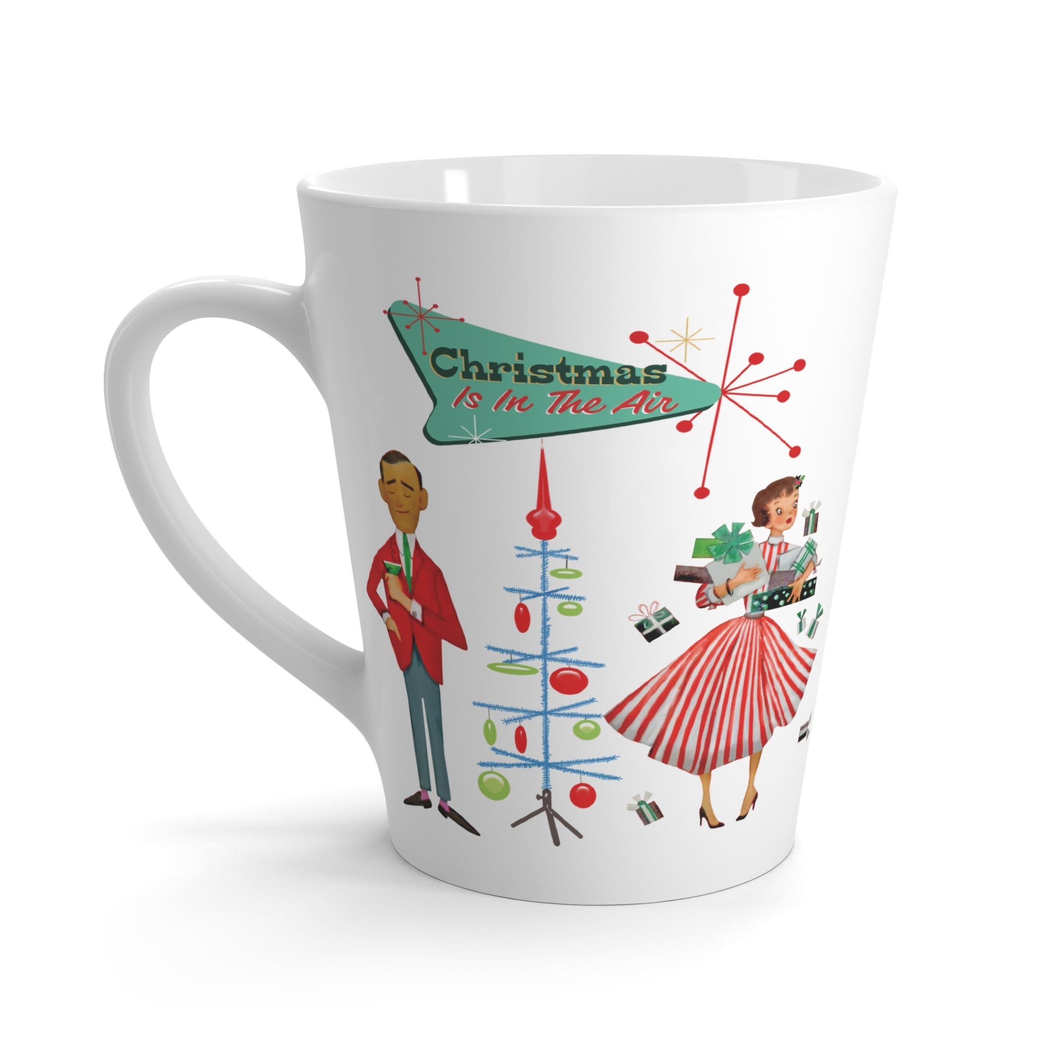 Kate McEnroe New York Retro Vintage 50s Kitsch Christmas Latte Mug, Mid Century Modern Atomic Starburst Holiday DrinkwareMugs80528865593576813866
