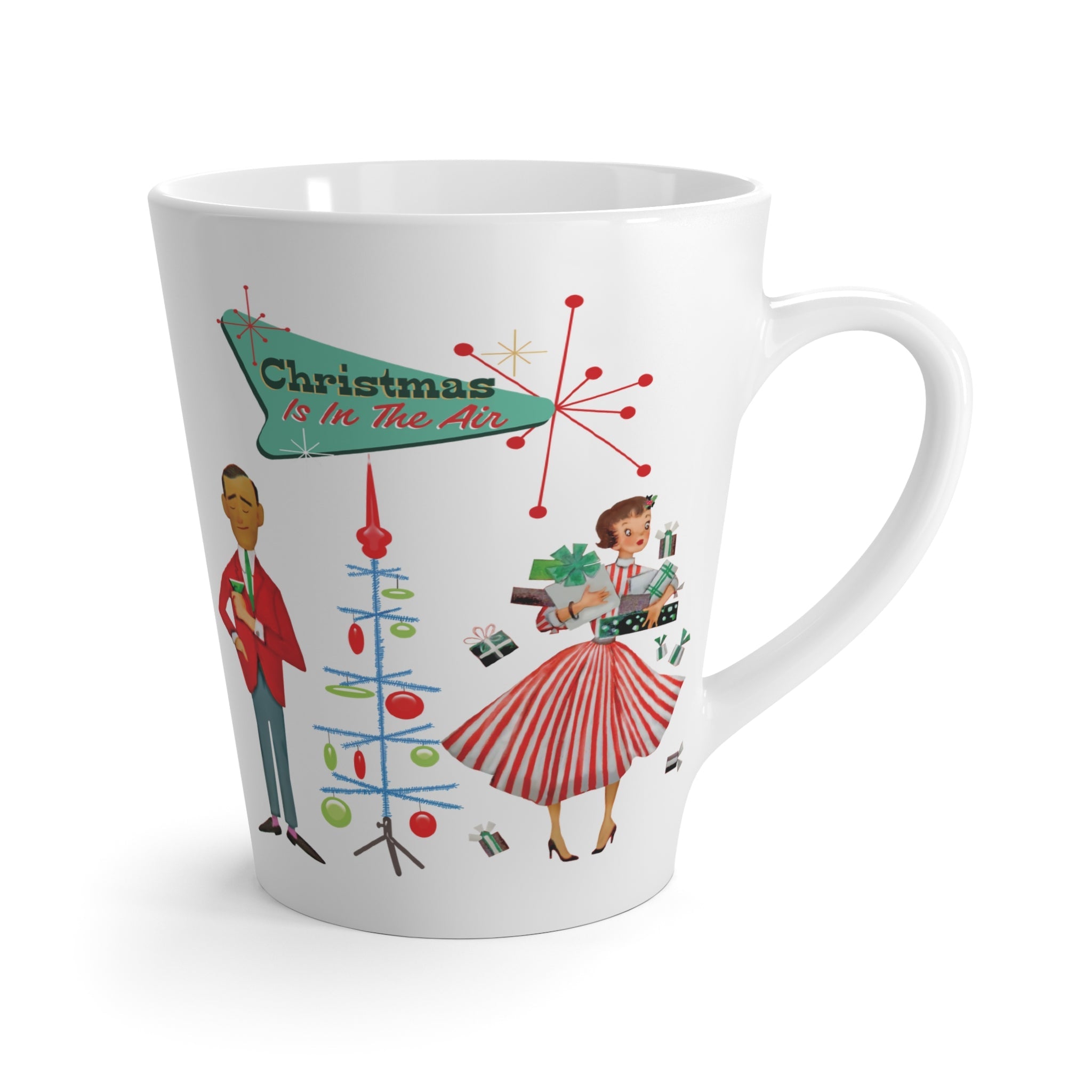 Kate McEnroe New York Retro Vintage 50s Kitsch Christmas Latte Mug, Mid Century Modern Atomic Starburst Holiday DrinkwareMugs80528865593576813866
