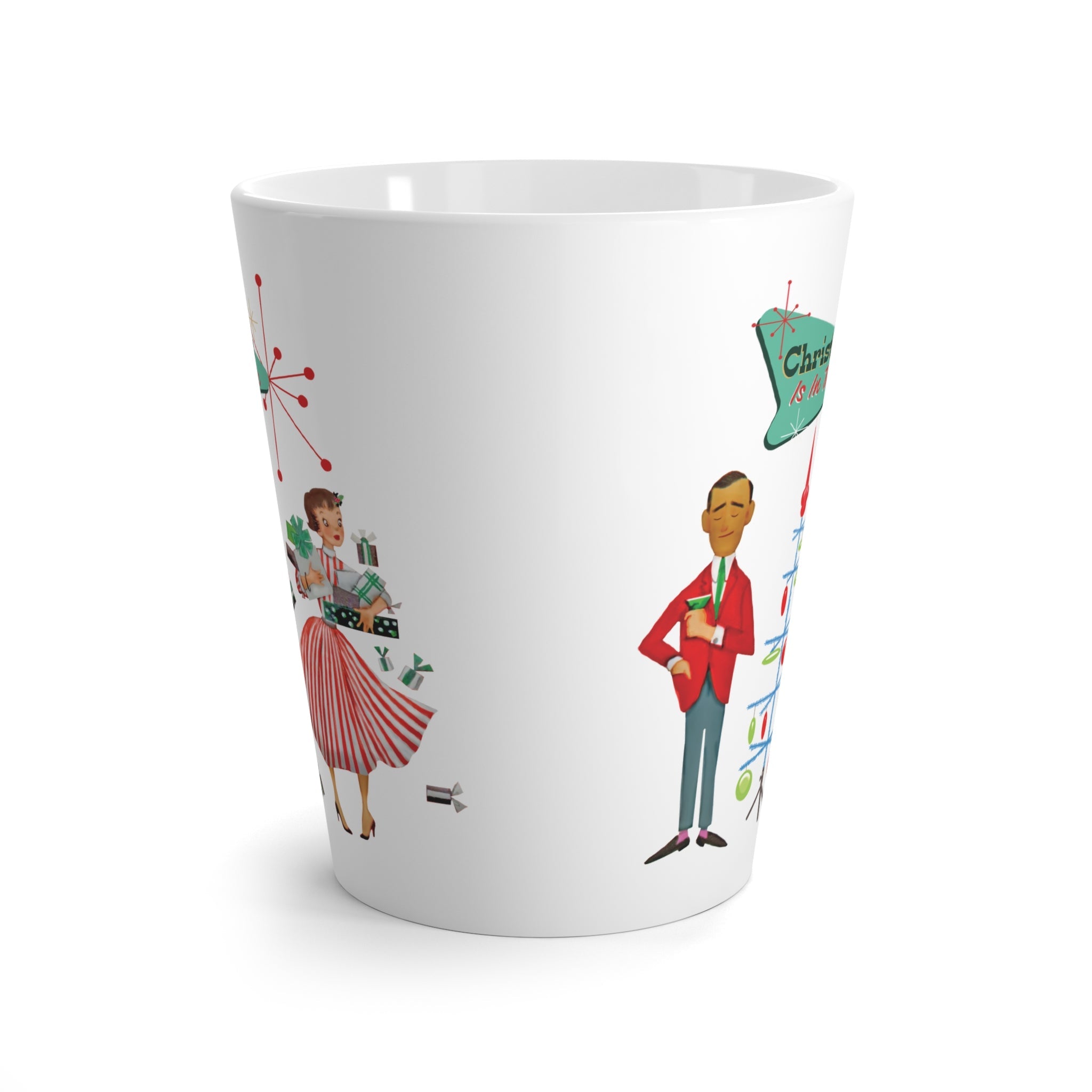 Kate McEnroe New York Retro Vintage 50s Kitsch Christmas Latte Mug, Mid Century Modern Atomic Starburst Holiday DrinkwareMugs80528865593576813866
