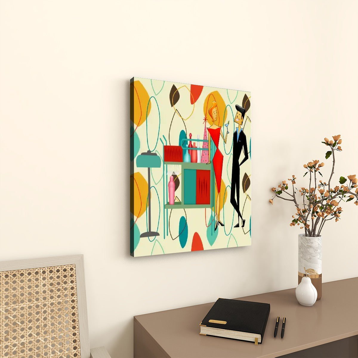 アート・デザイン・音楽 Mid-Century Modern: 1950s Retro Vintage 50s Kitsch Cocktail Bar Canvas Art, Mid Century