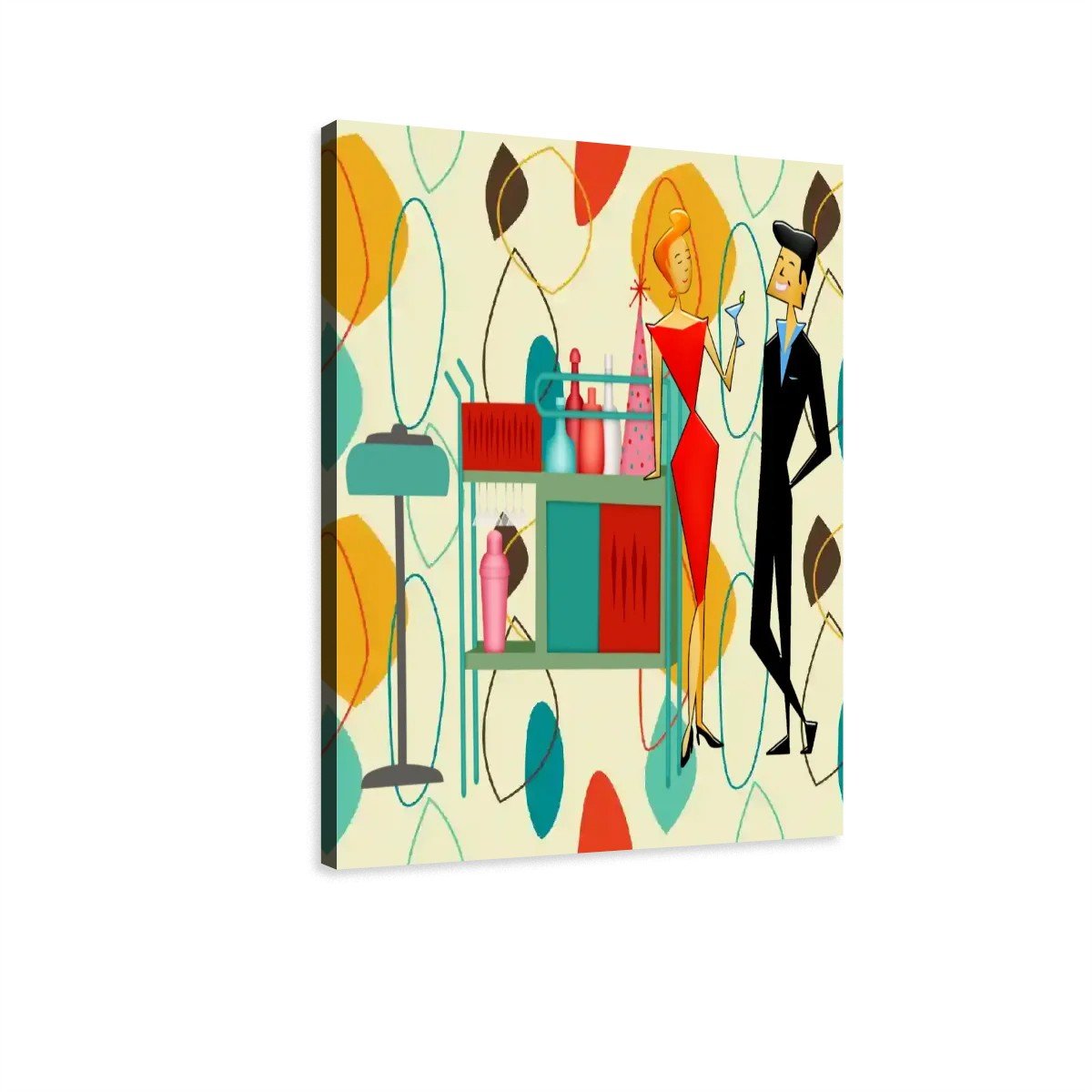 Retro Vintage 50s Kitsch Cocktail Bar Canvas Art, Mid Century