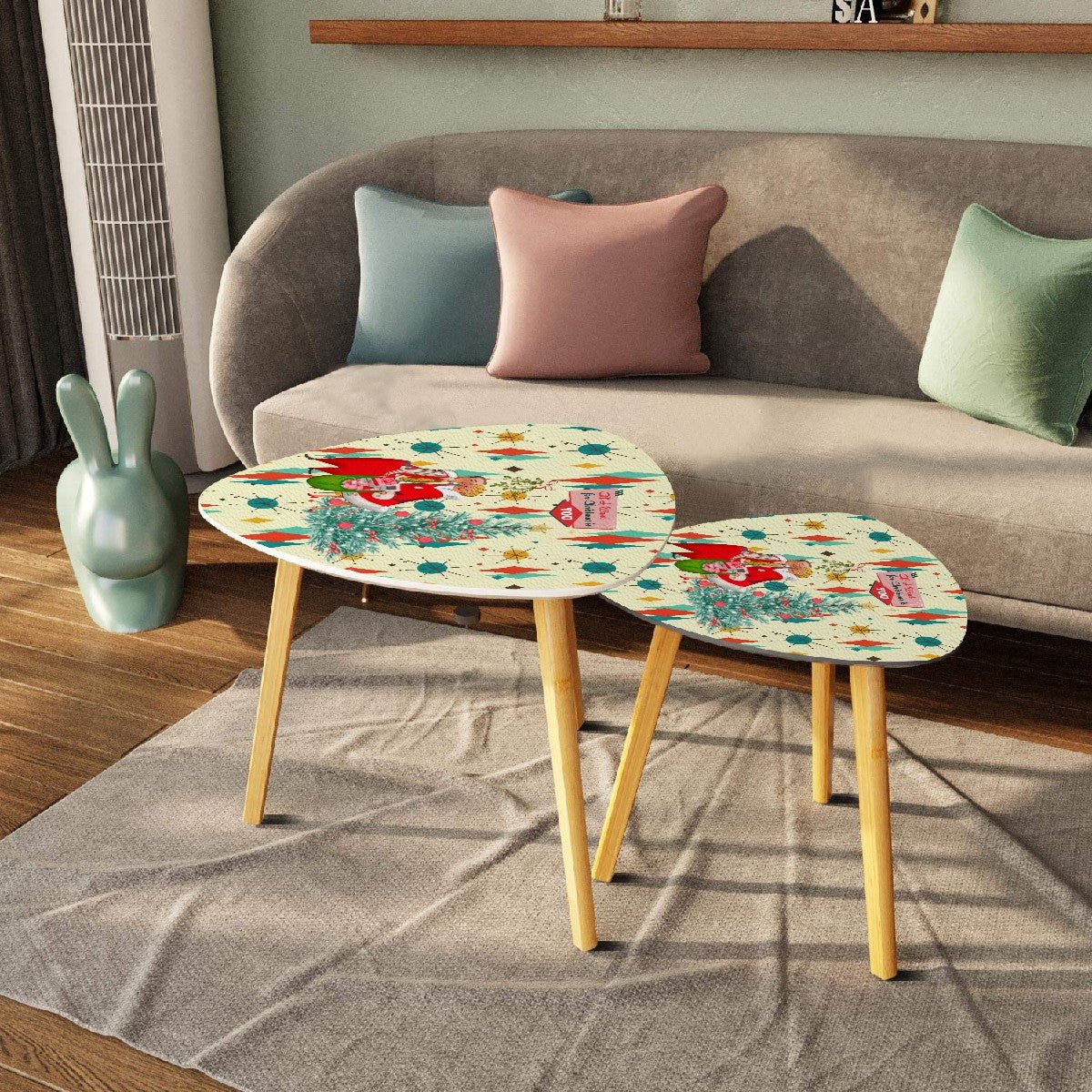 Kate McEnroe New York Retro Vintage 50s Kitsch Holiday Nesting End Tables, Iconic Franciscan Starburst, MCM Christmas Card Art Coffee Table KMNY01Nesting TableskFbsAvHTcu