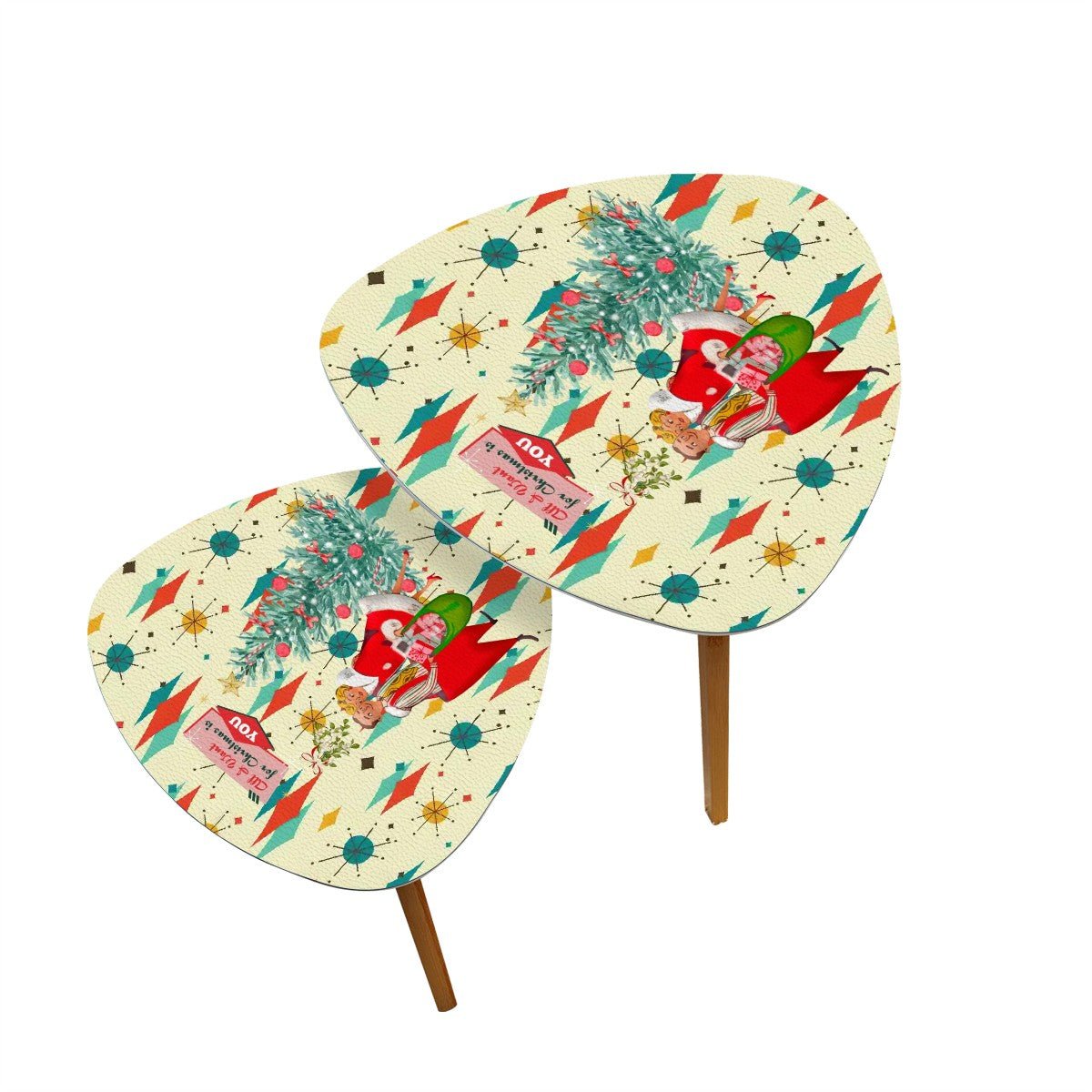 Kate McEnroe New York Retro Vintage 50s Kitsch Holiday Nesting End Tables, Iconic Franciscan Starburst, MCM Christmas Card Art Coffee Table KMNY01Nesting TableskFbsAvHTcu